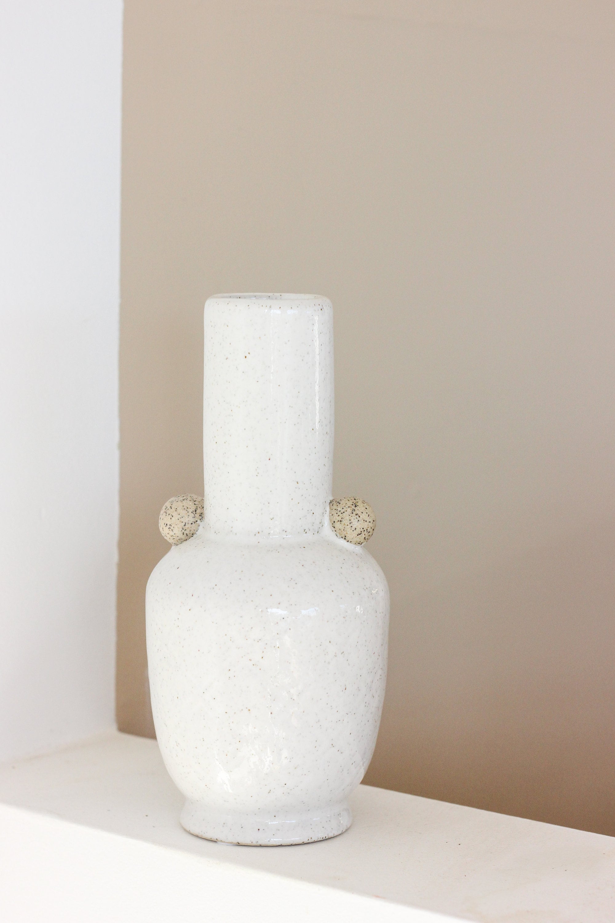 Decor Bud Vase with White Speckle and Beige Ceramic