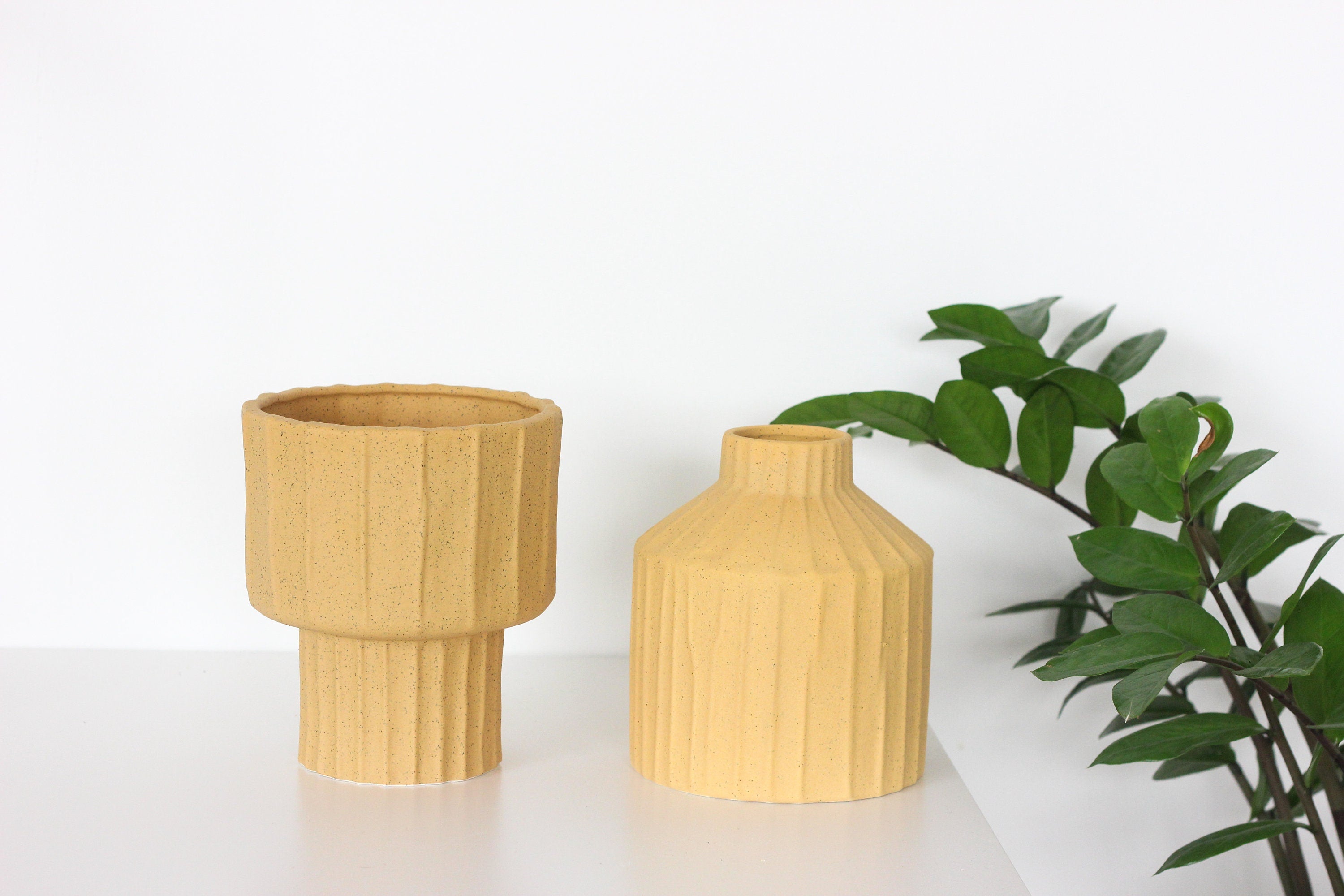 Mustard Terracotta Vase and Planter Pot with Speckles