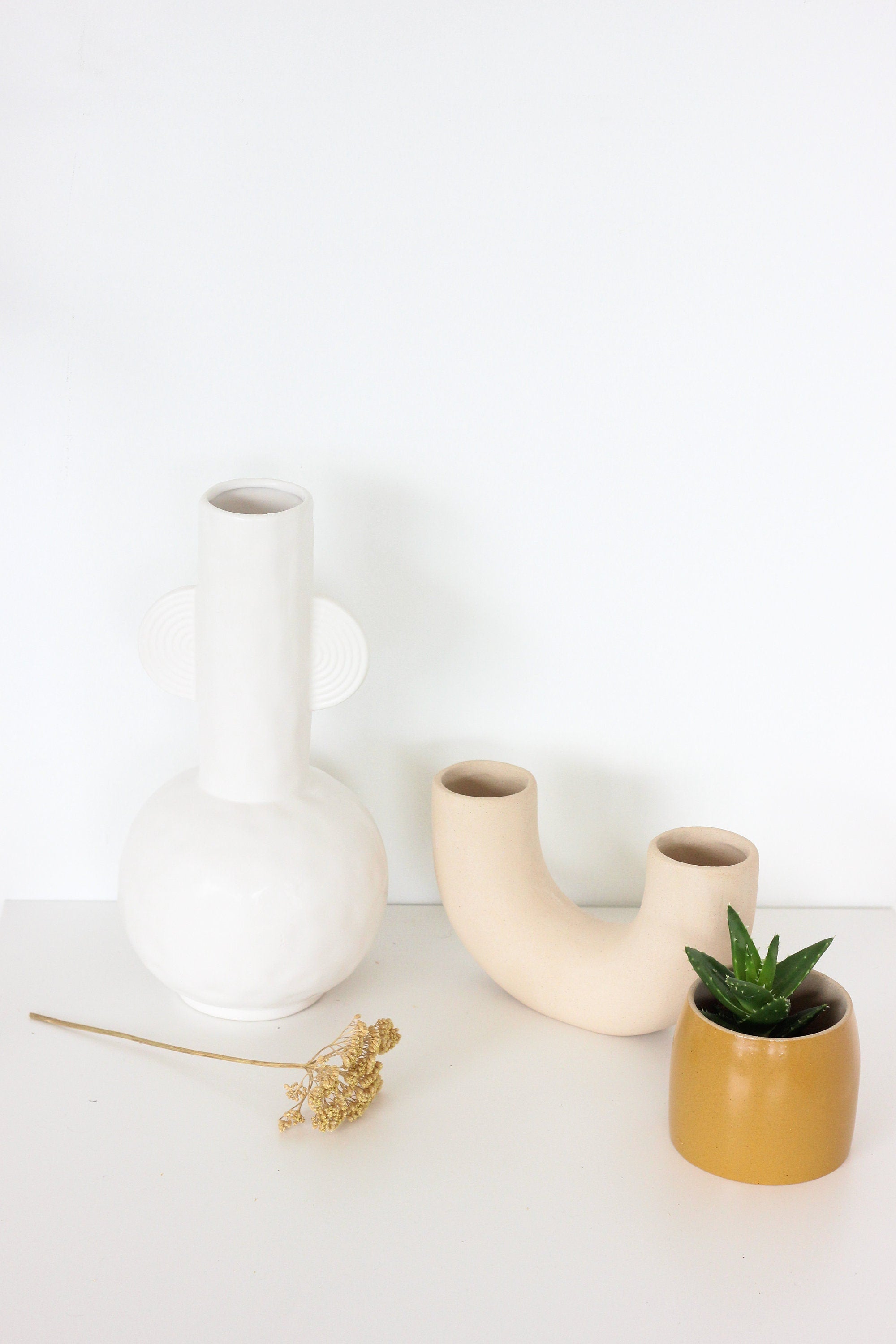 Scuptural Textured Glazed Ceramic Vase