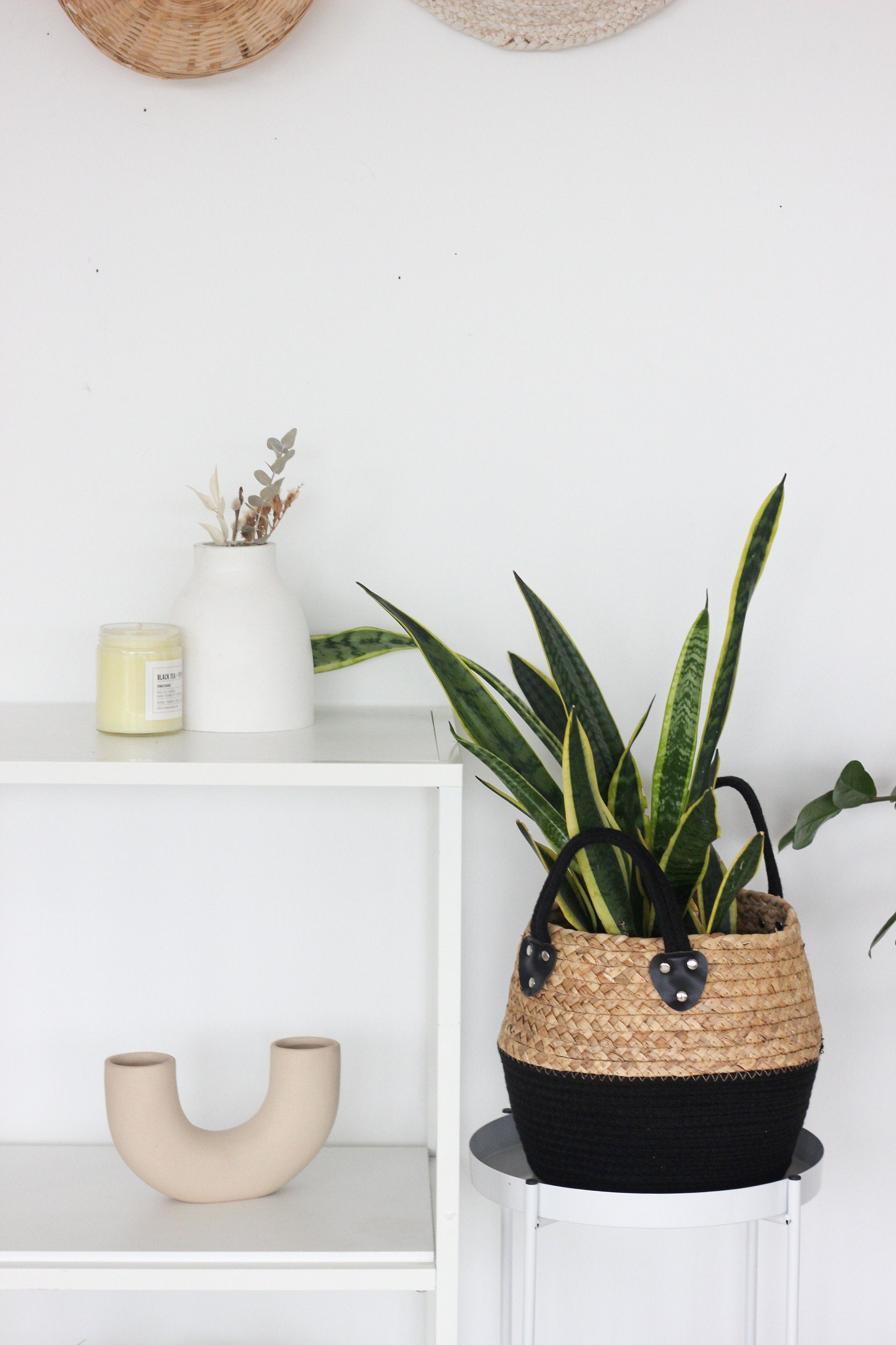 Straw and Cotton Woven Floor Plant Basket