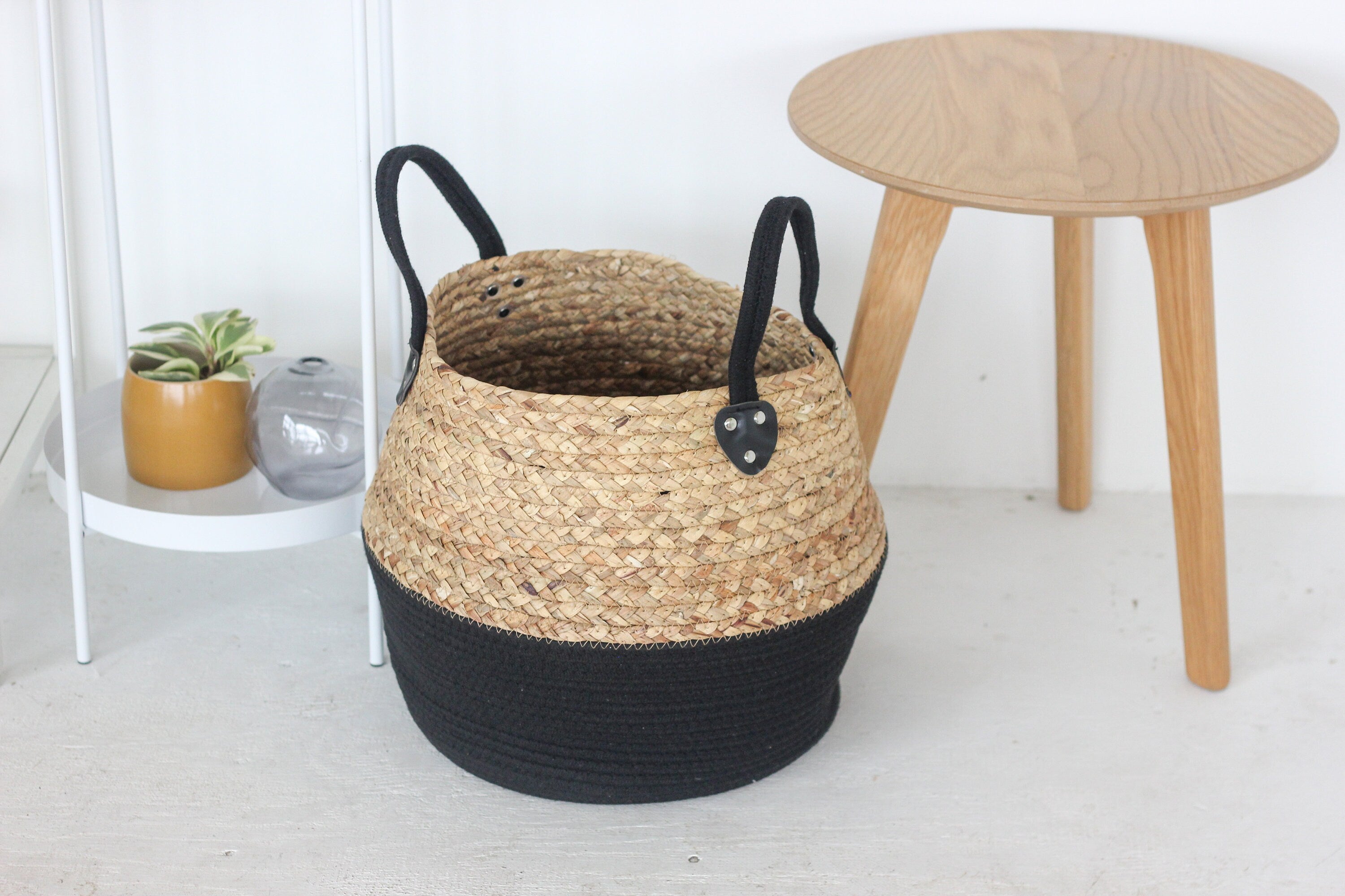 Straw and Cotton Woven Floor Plant Basket