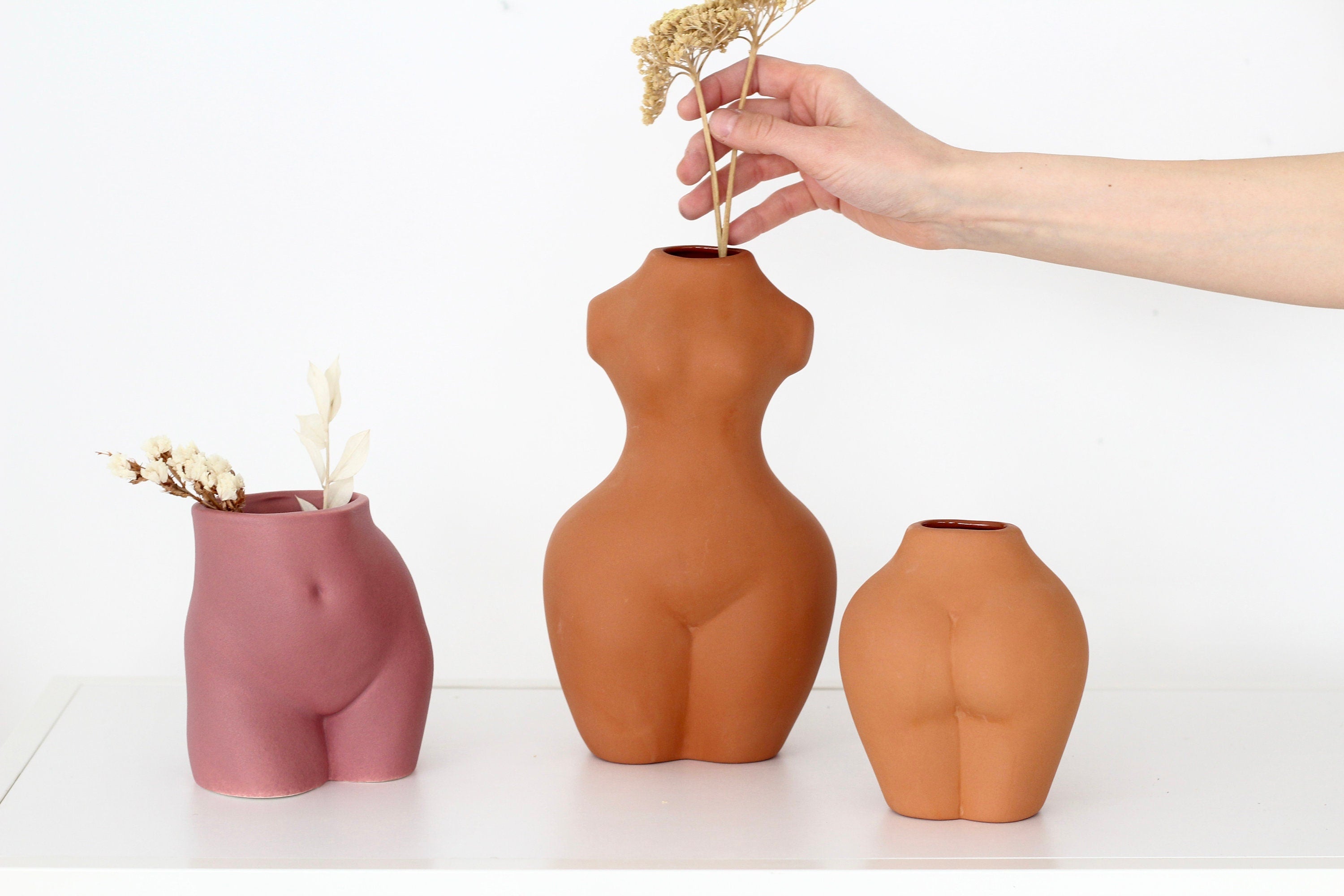 Female Body Vase Earth Tone and White Ceramic