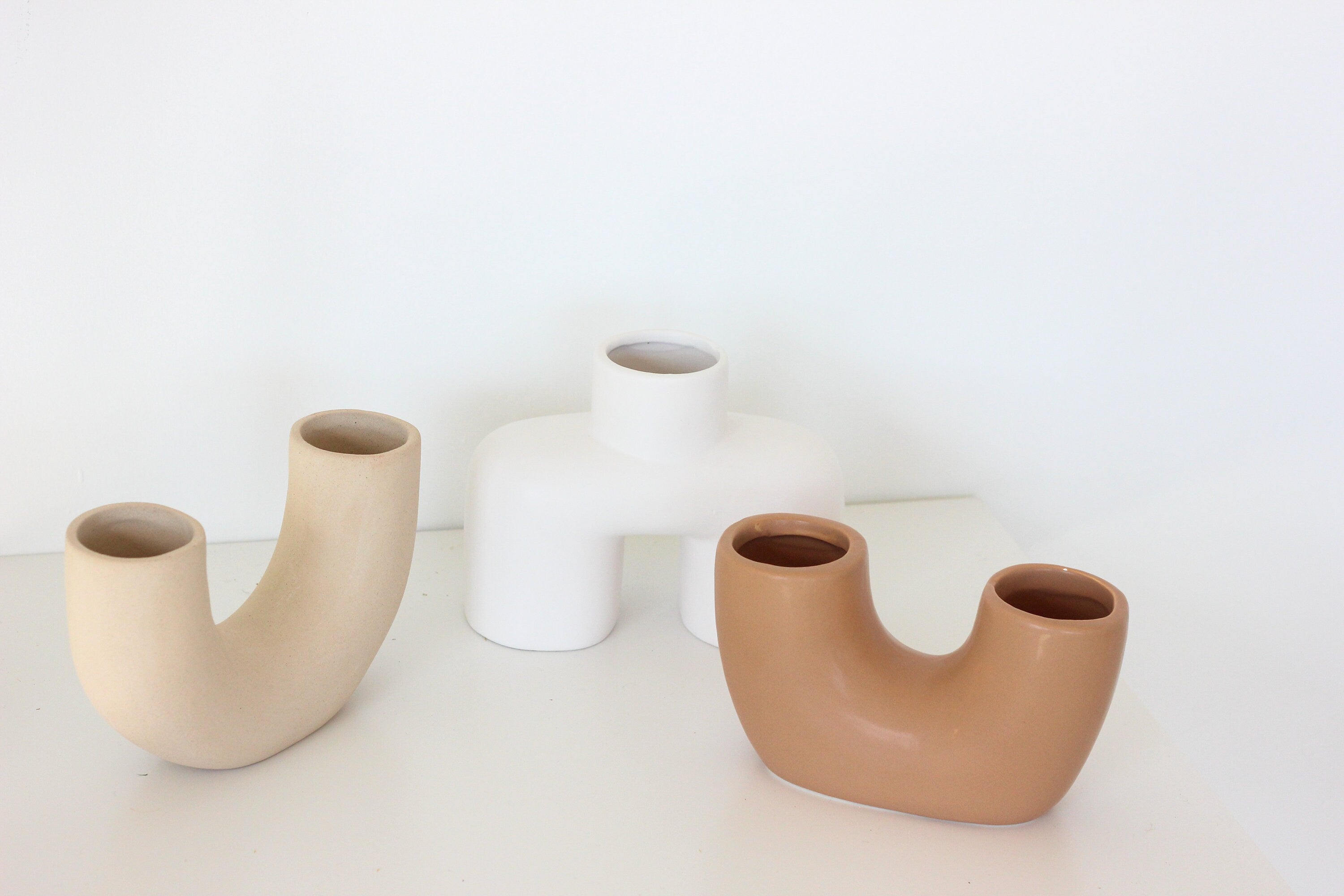 Caramel U-Shaped Ceramic Scuptural Vase