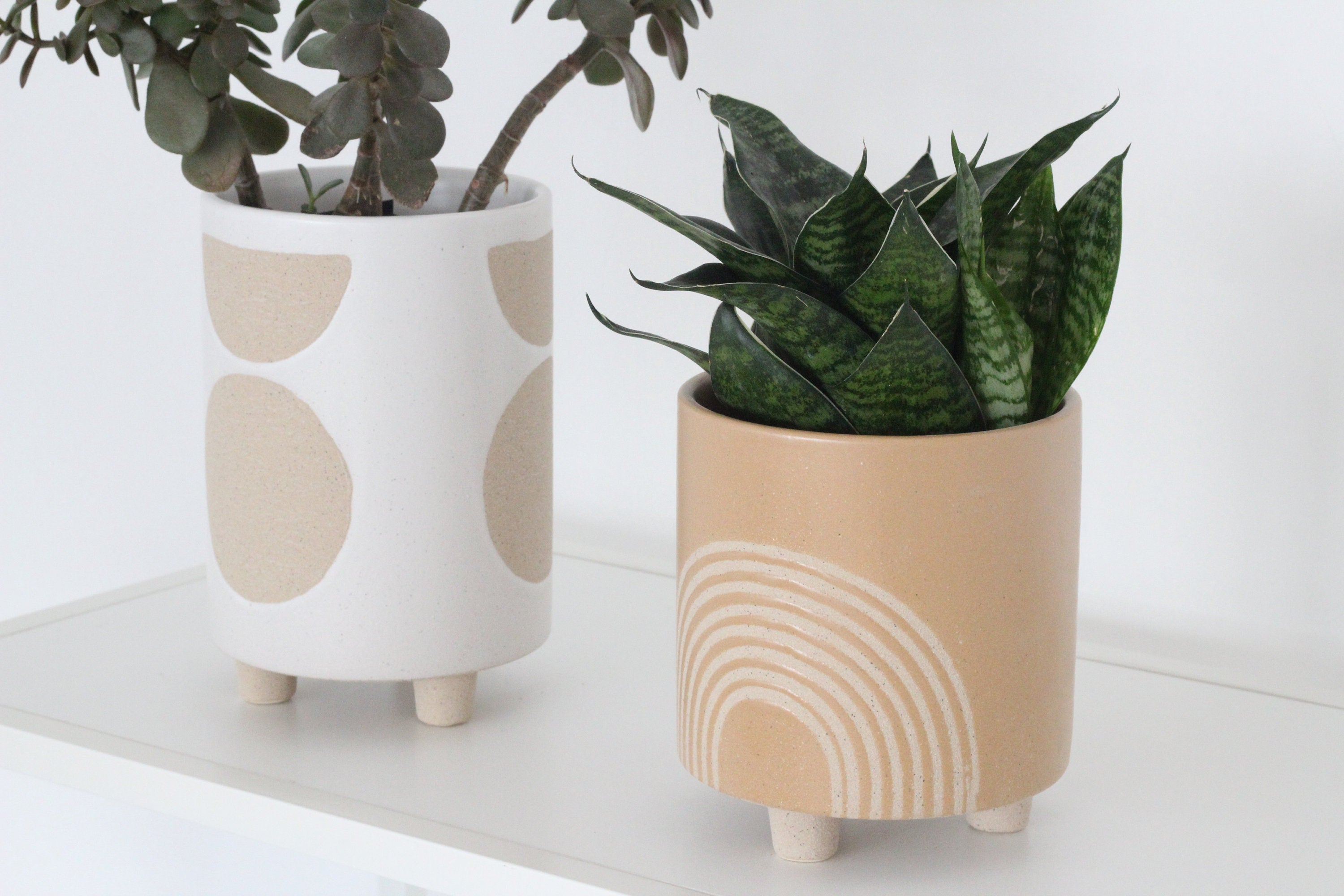 ceramic plant pot with feet Beige Neutral Ceramic Planter Pot on Feet