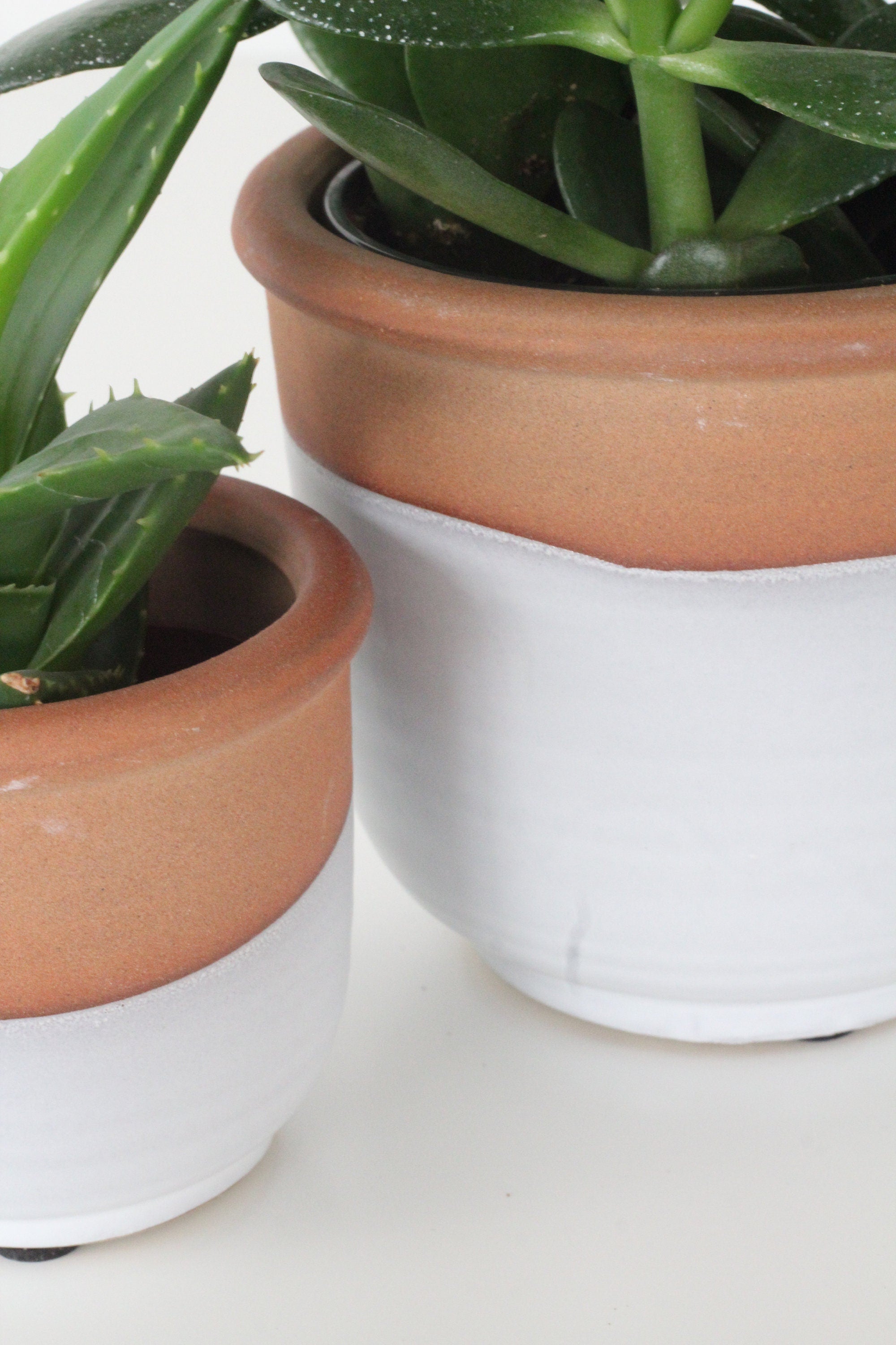 Terracotta and Matte White Boho Ceramic Planter Pot