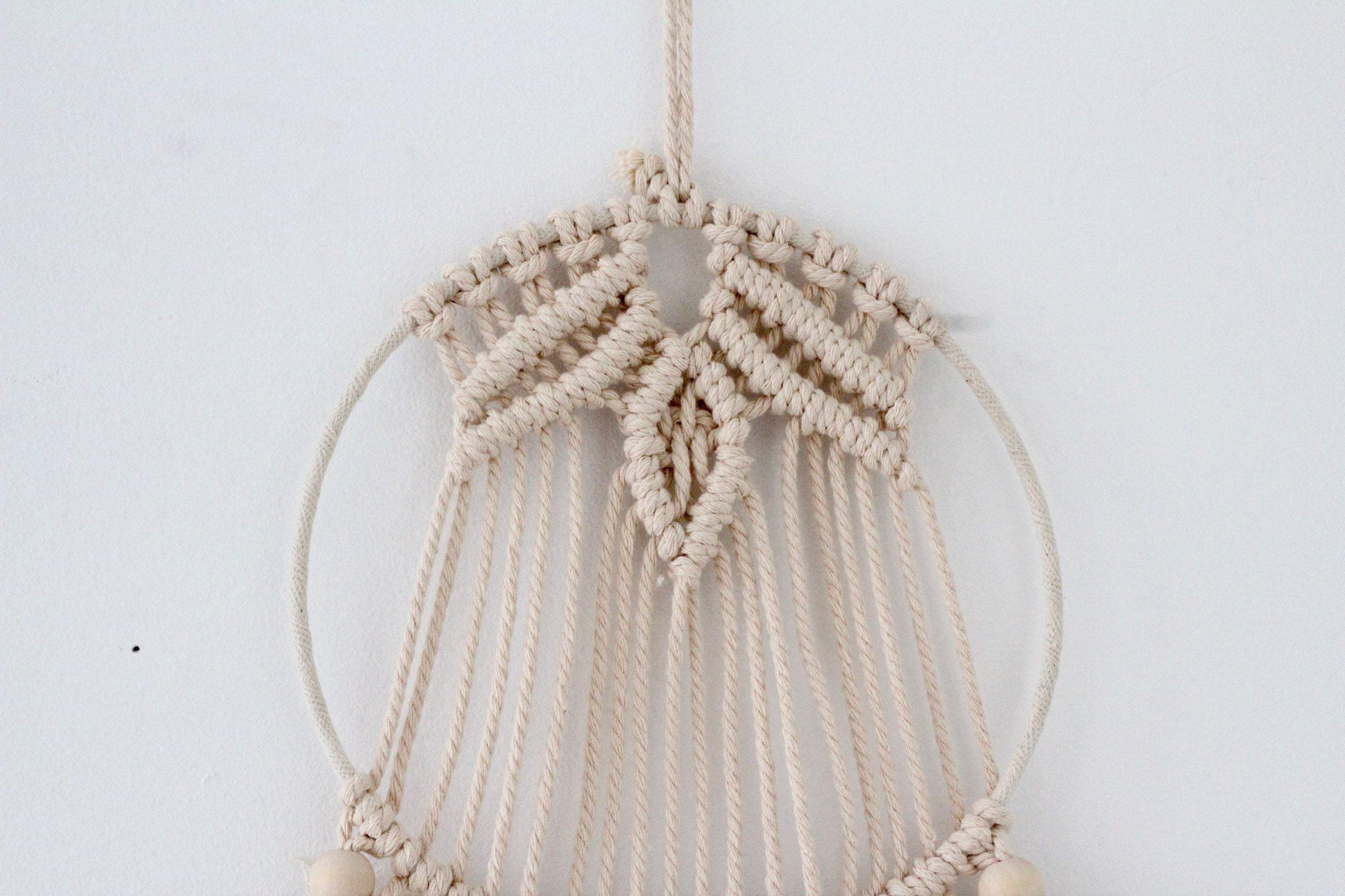 Pinky Beige Boho Dream Catcher Feather Macrame Beaded Wall Hanging