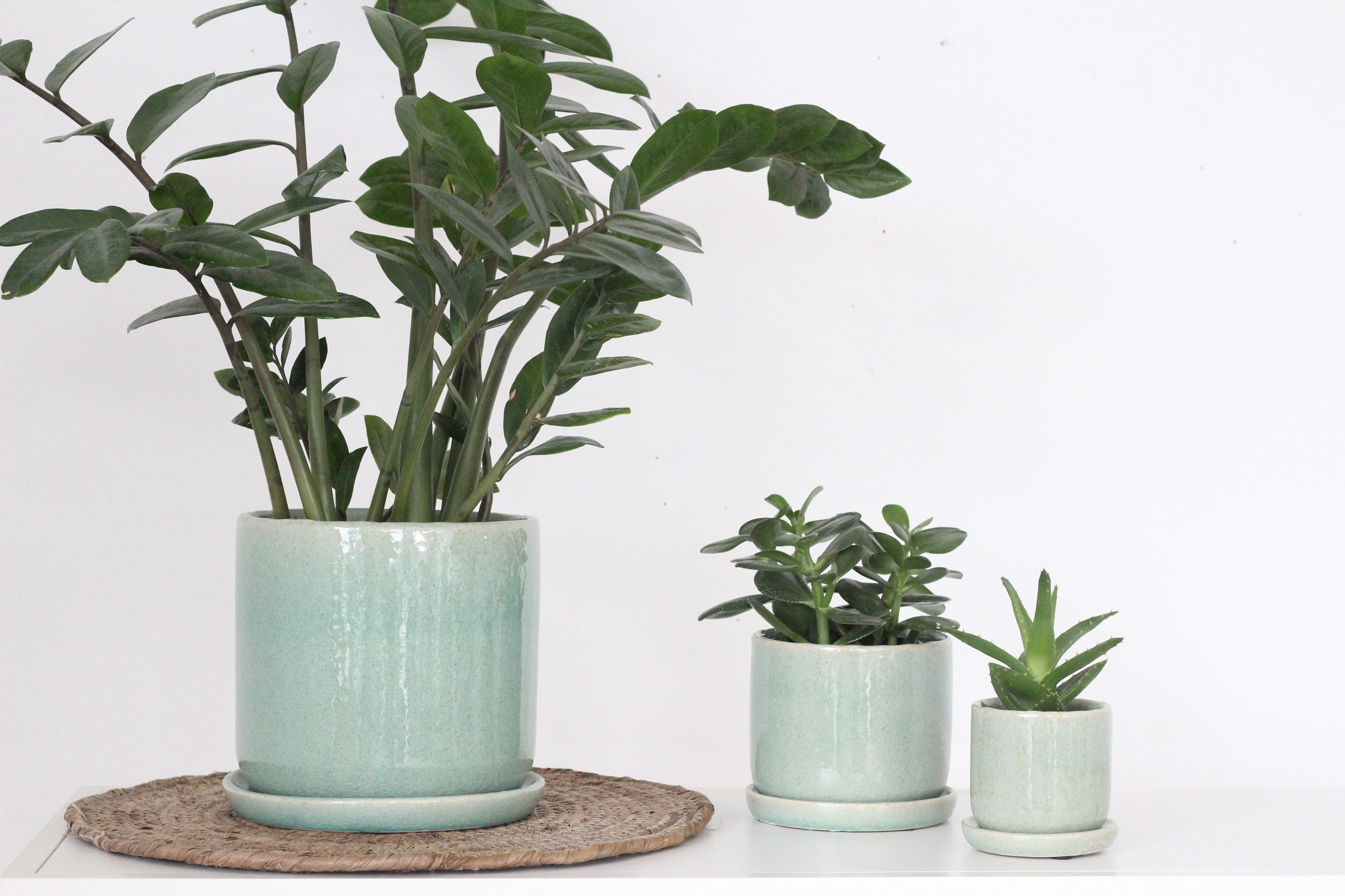 sage green plant pot Sage Green Ceramic Round Planter Pot with Saucer