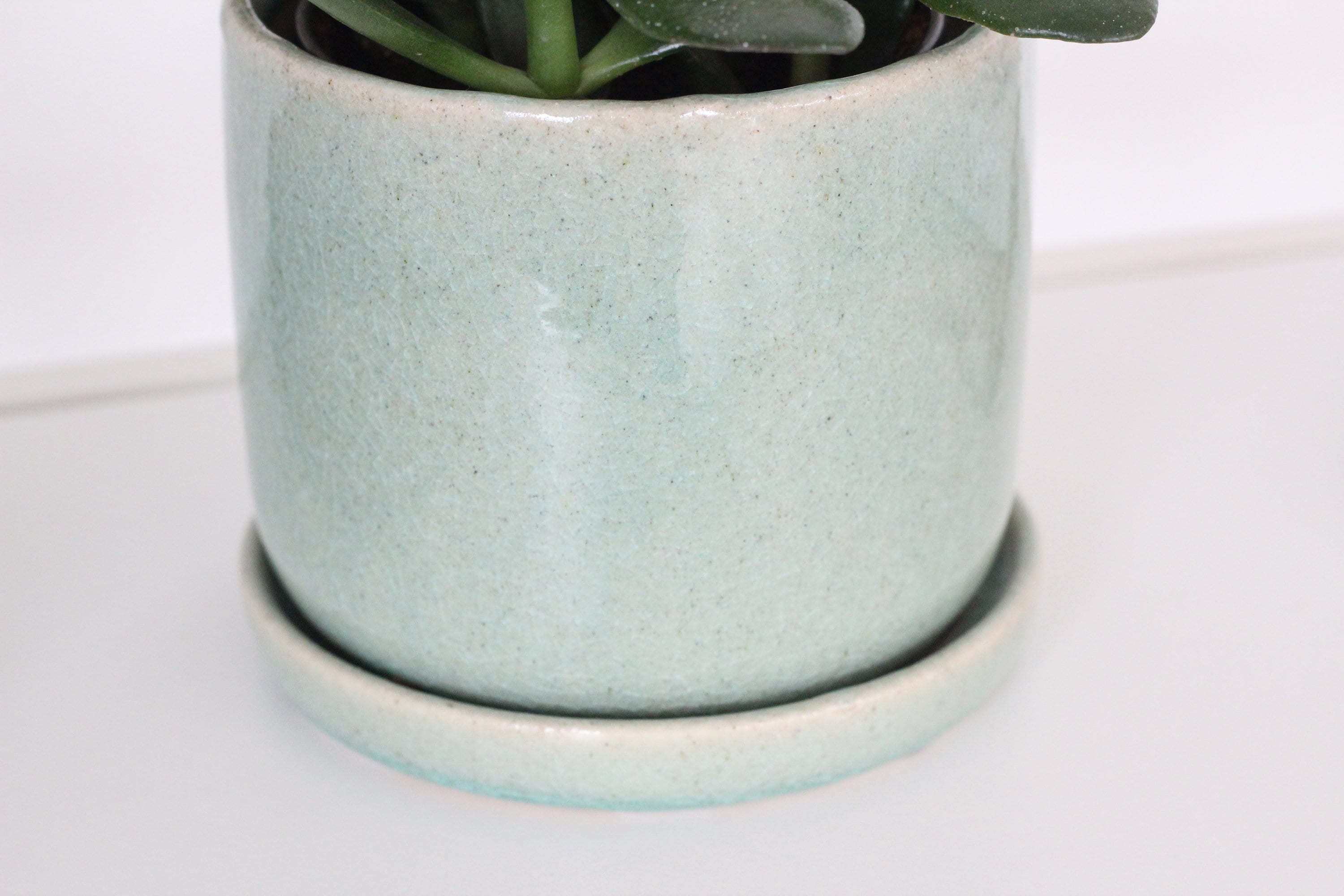 Sage Green Ceramic Round Planter Pot with Saucer