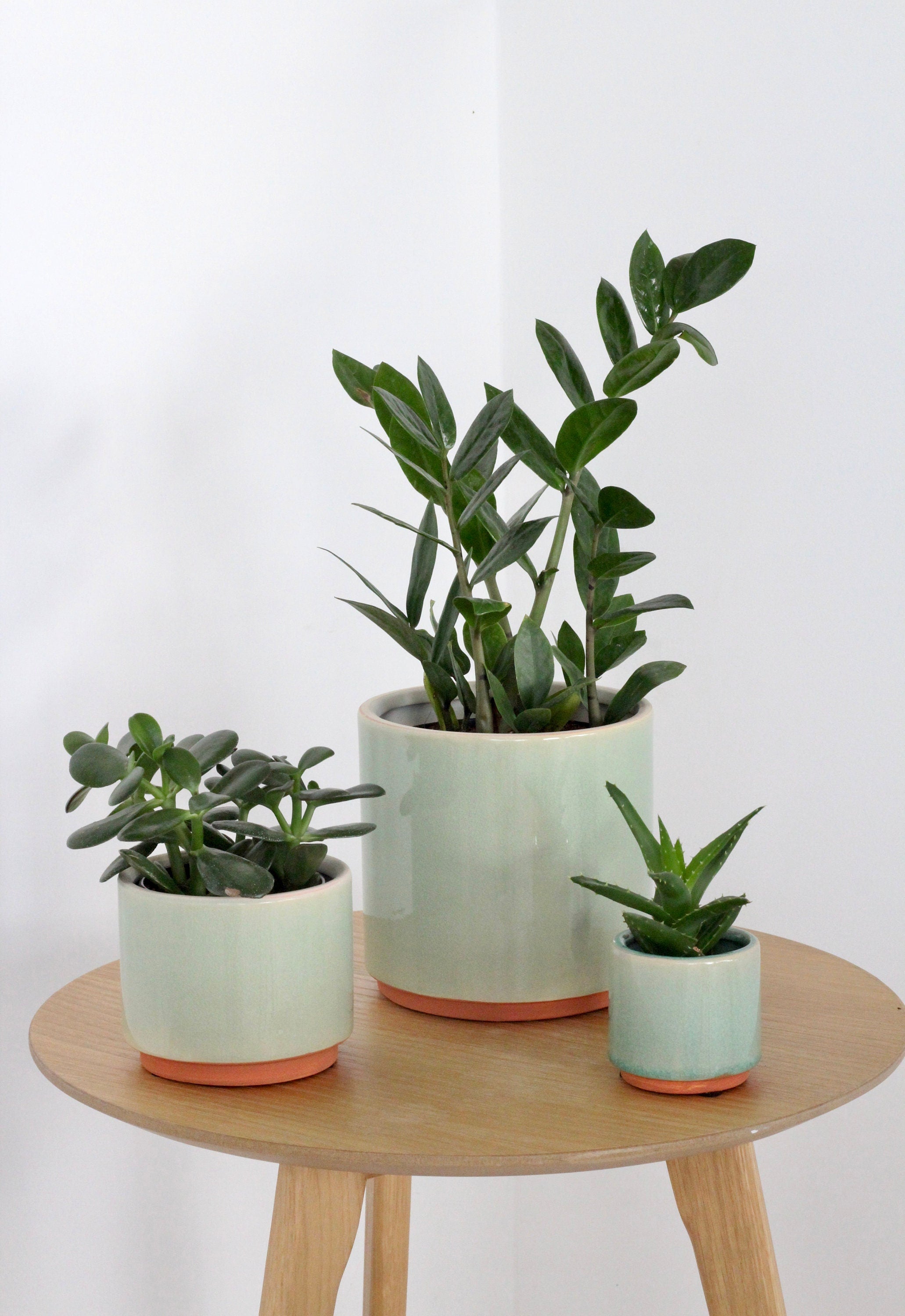 Sage Green and Terracotta Ceramic Round Planter Pot