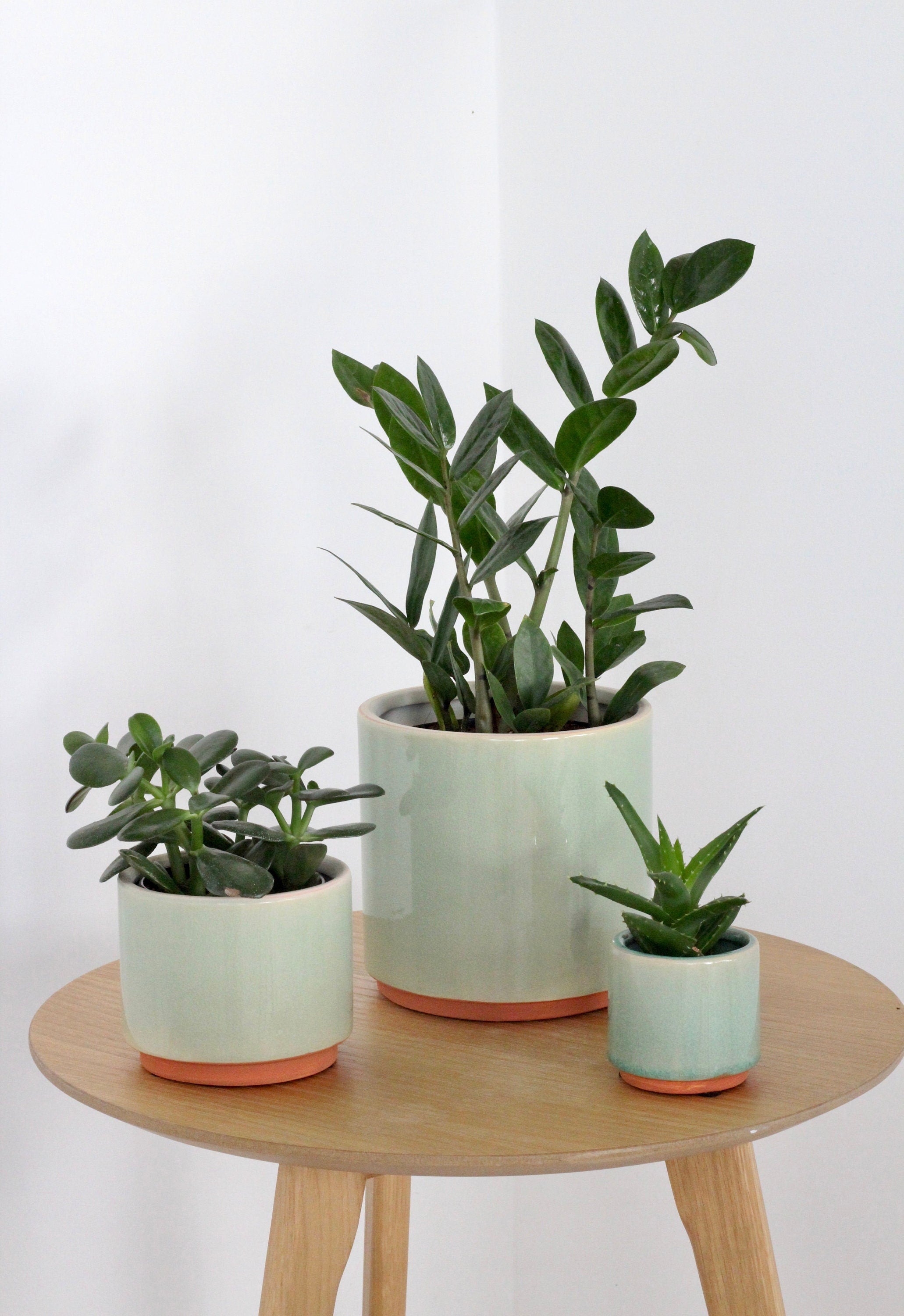 sage green plant pots Sage Green and Terracotta Ceramic Round Planter Pot – SPROUT & ABOUT