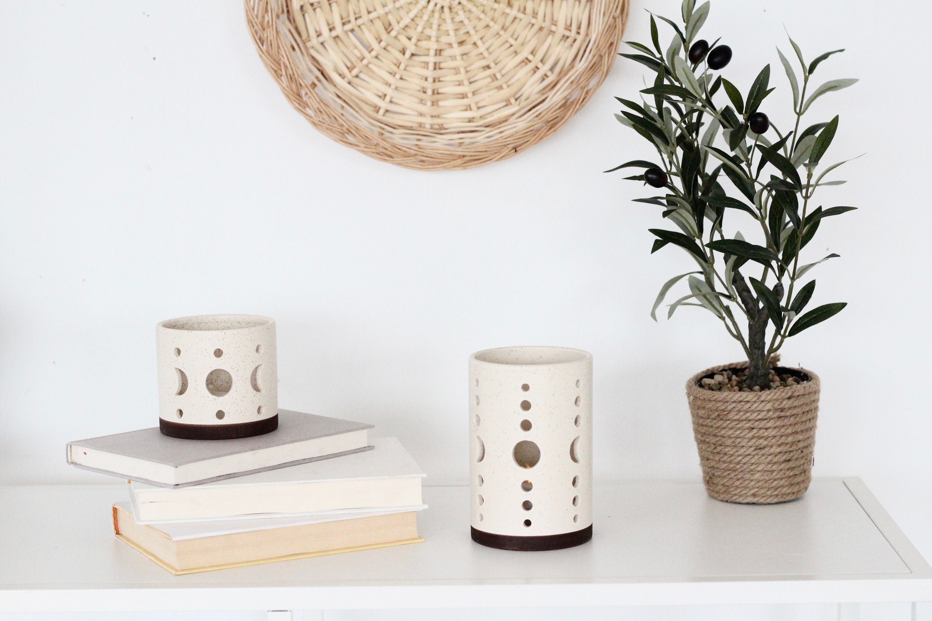 Moon Phases Ceramic Hurricane Candle Holder