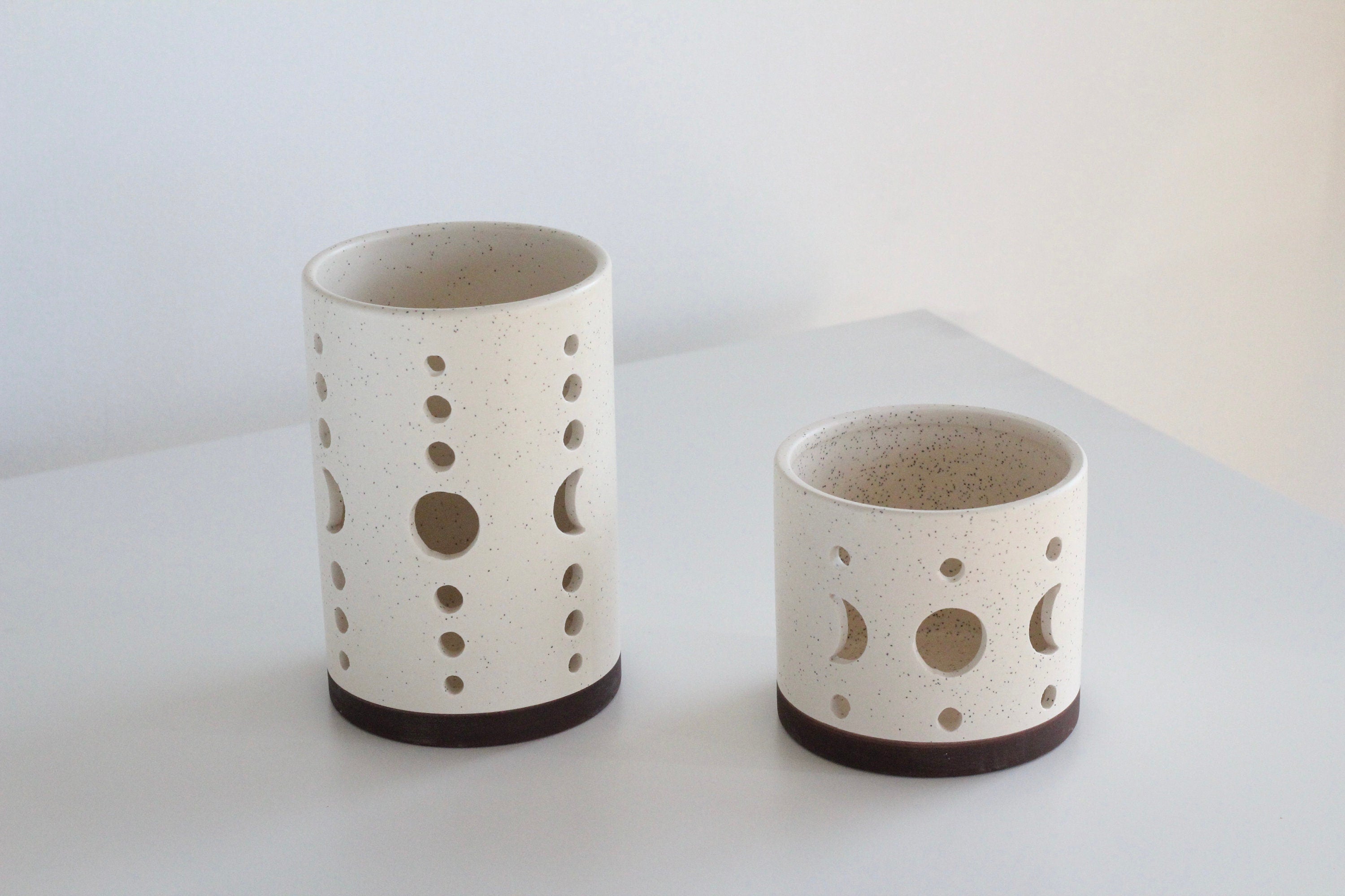 Moon Phases Ceramic Hurricane Candle Holder