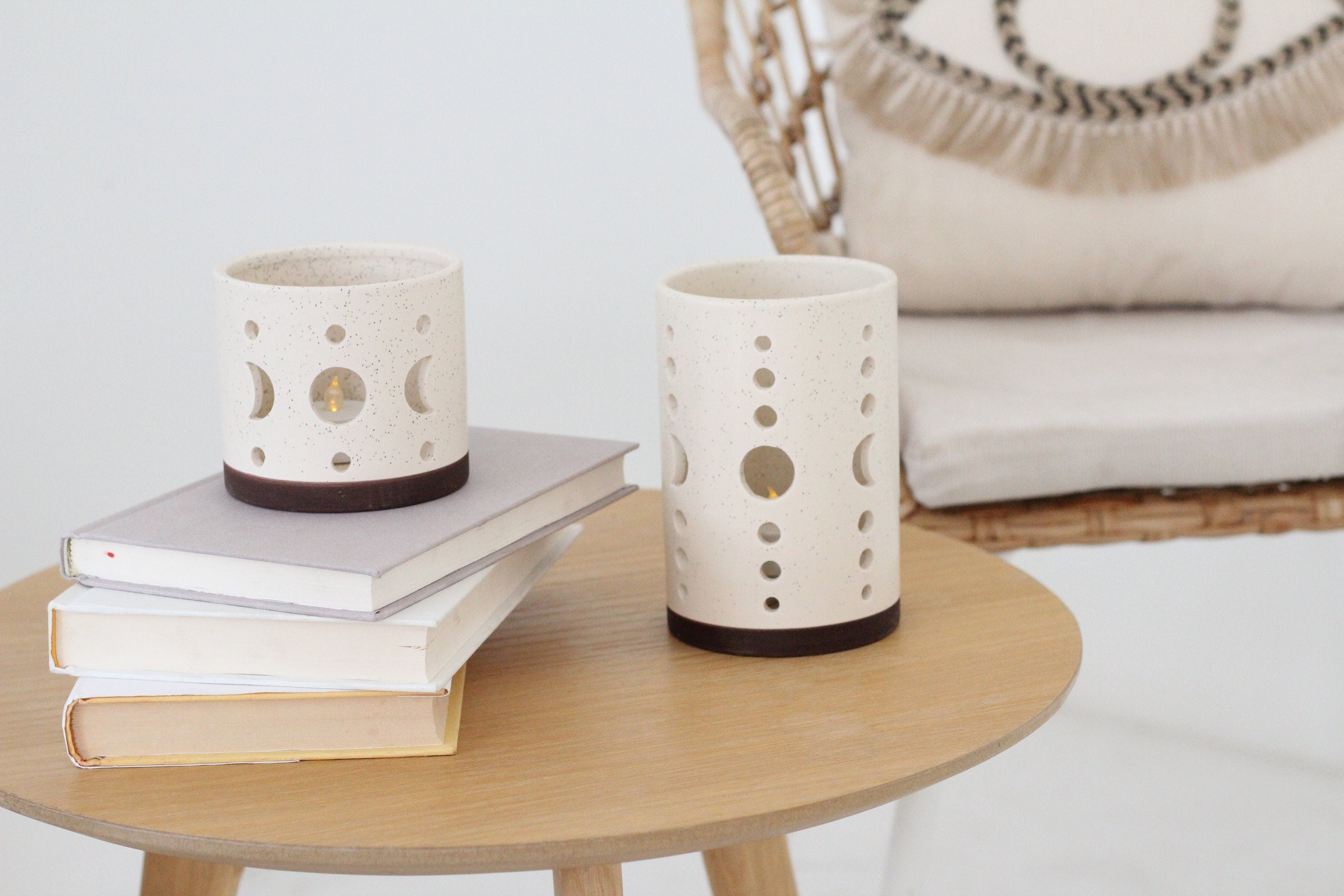 Moon Phases Ceramic Hurricane Candle Holder