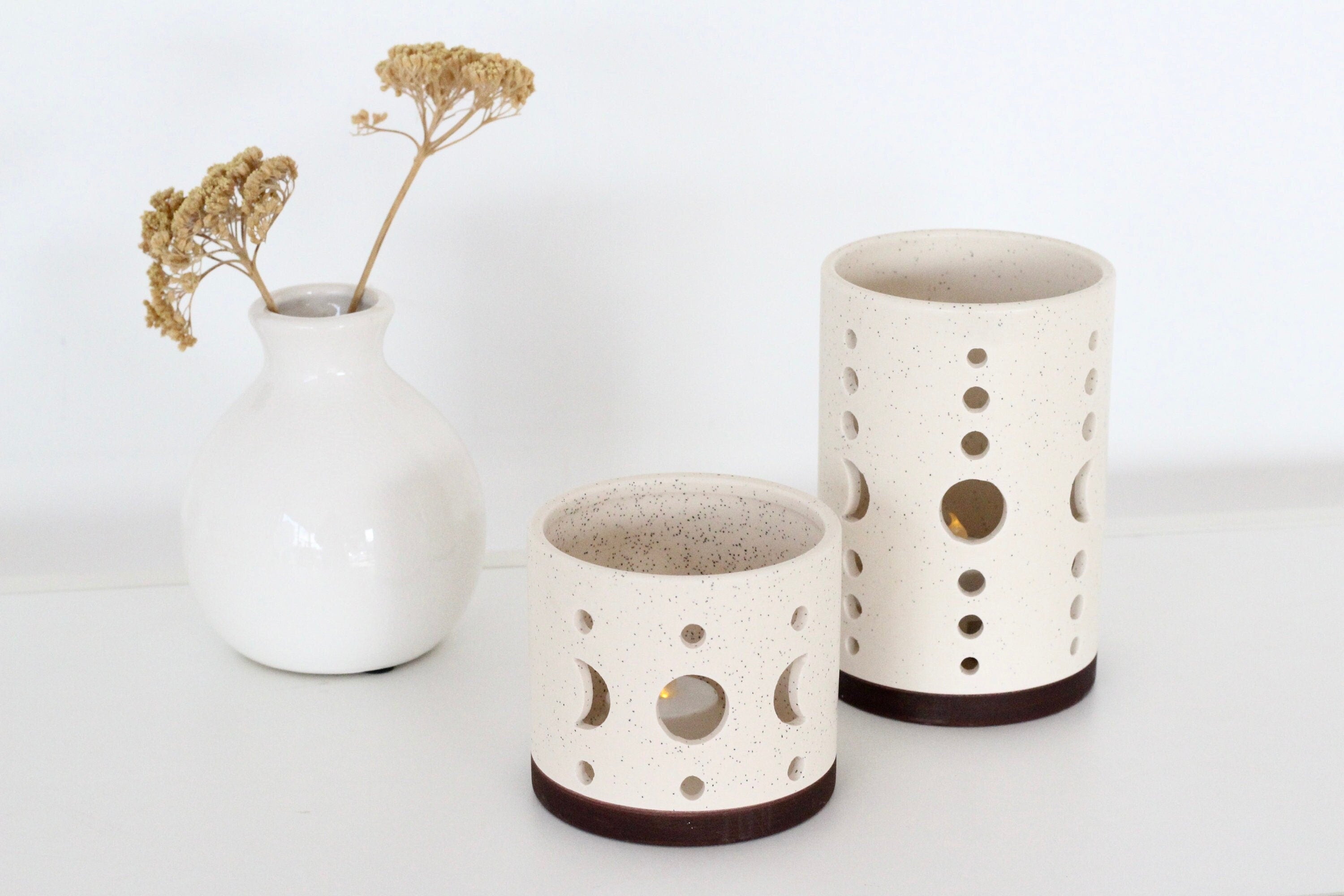 Moon Phases Ceramic Hurricane Candle Holder