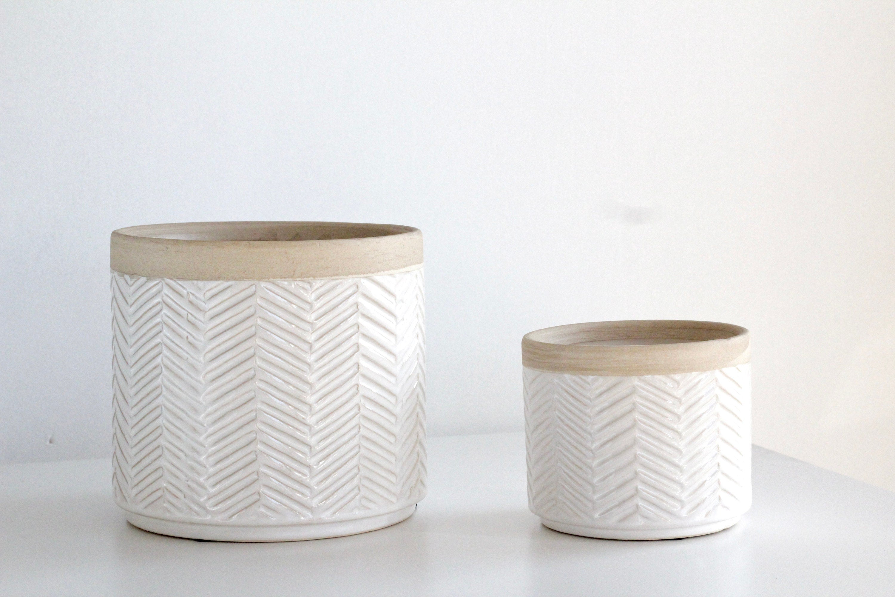 White and Beige Ceramic Footed Planter Pot