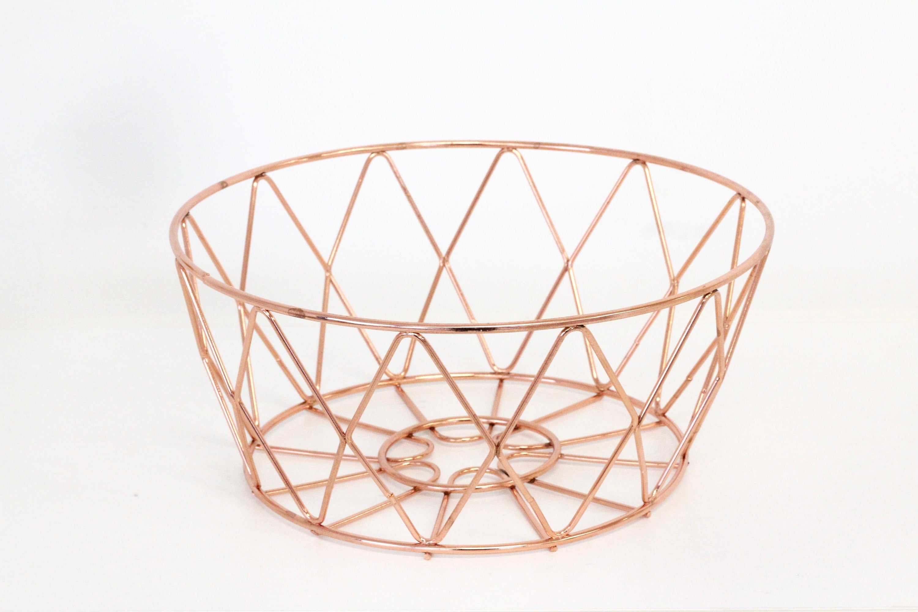 Rose Gold Copper Wire Basket for Fruits, Pantry Organization, Bathroom Storage and Entryway