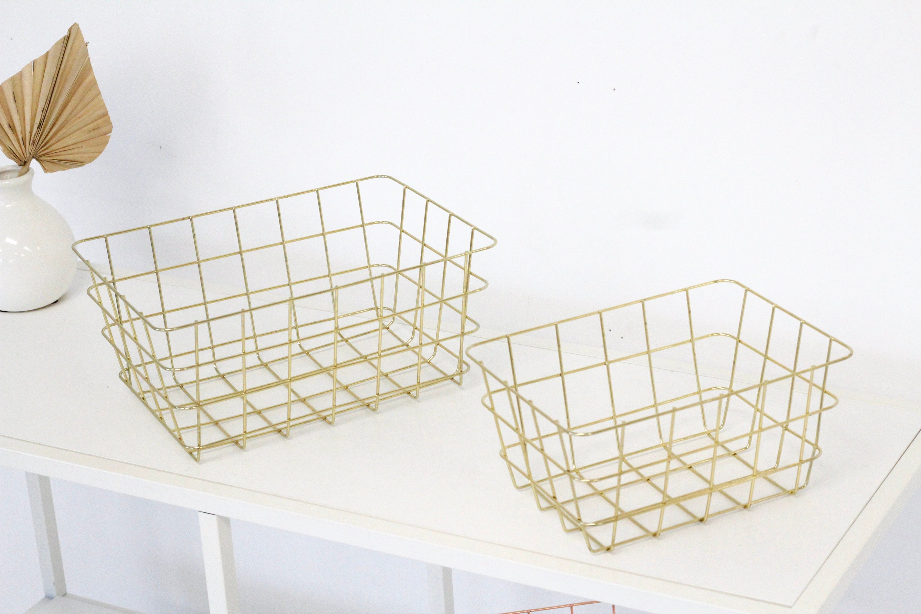 Gold Wire Basket for Pantry Organization, Bathroom Storage and Entryway