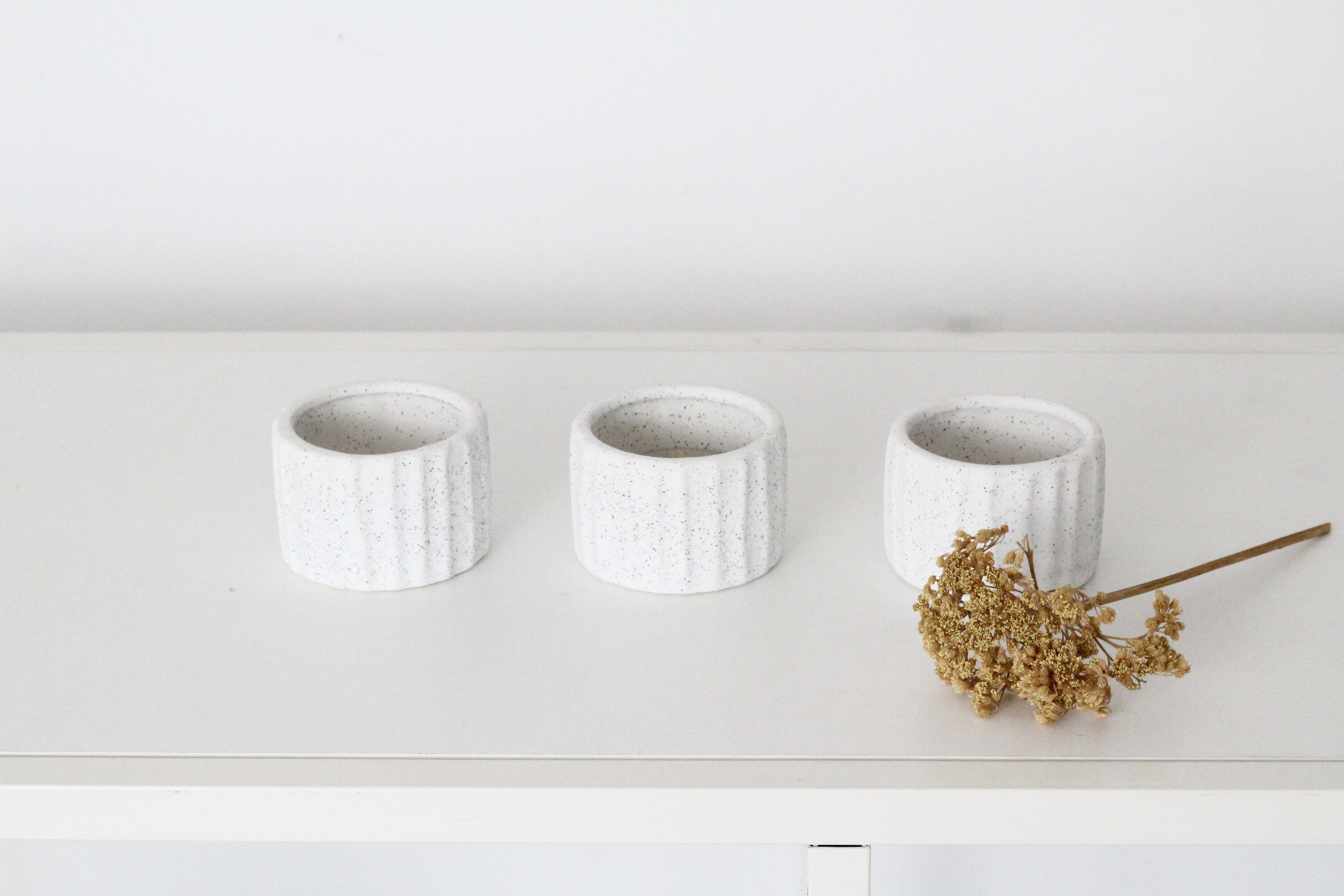 Set of 3 Minimalist White Speckled Ceramic Tea Light Votive Holder CLOSING SALE