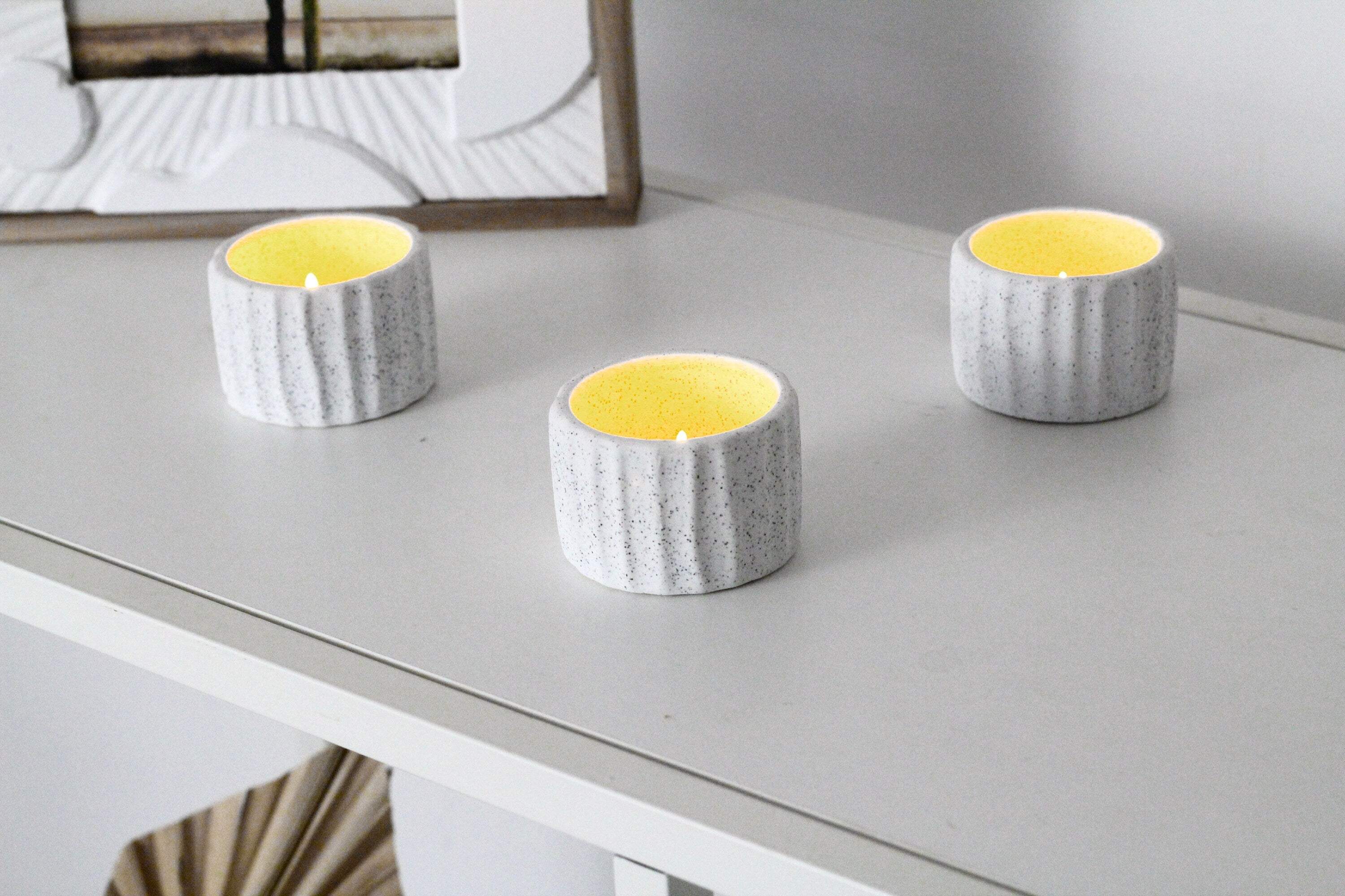 Set of 3 Minimalist White Speckled Ceramic Tea Light Votive Holder CLOSING SALE