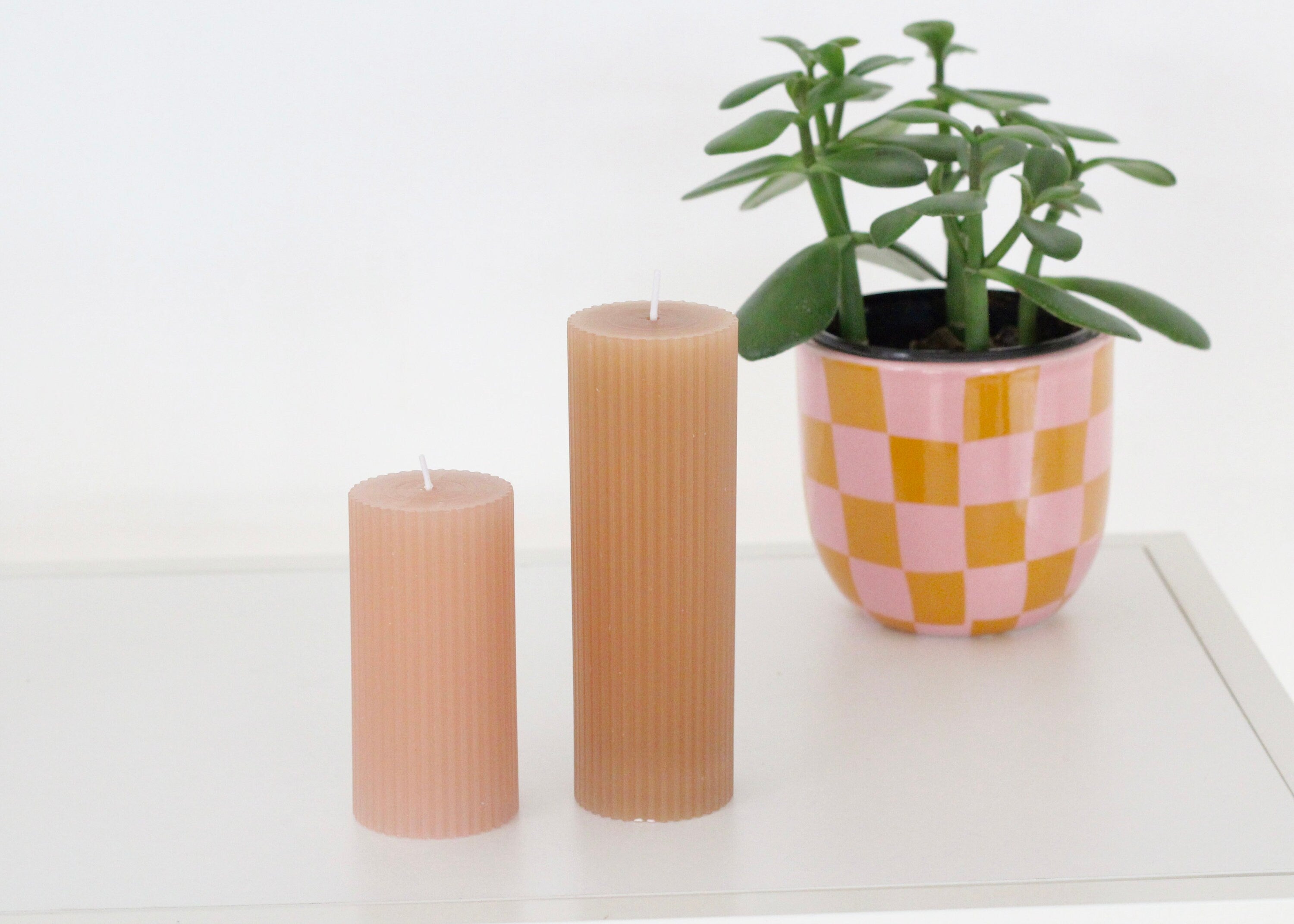 Colorful Kawaii Flower and Ribbed Pillar Candles - Pink, Purple, Amber CLOSING SALE