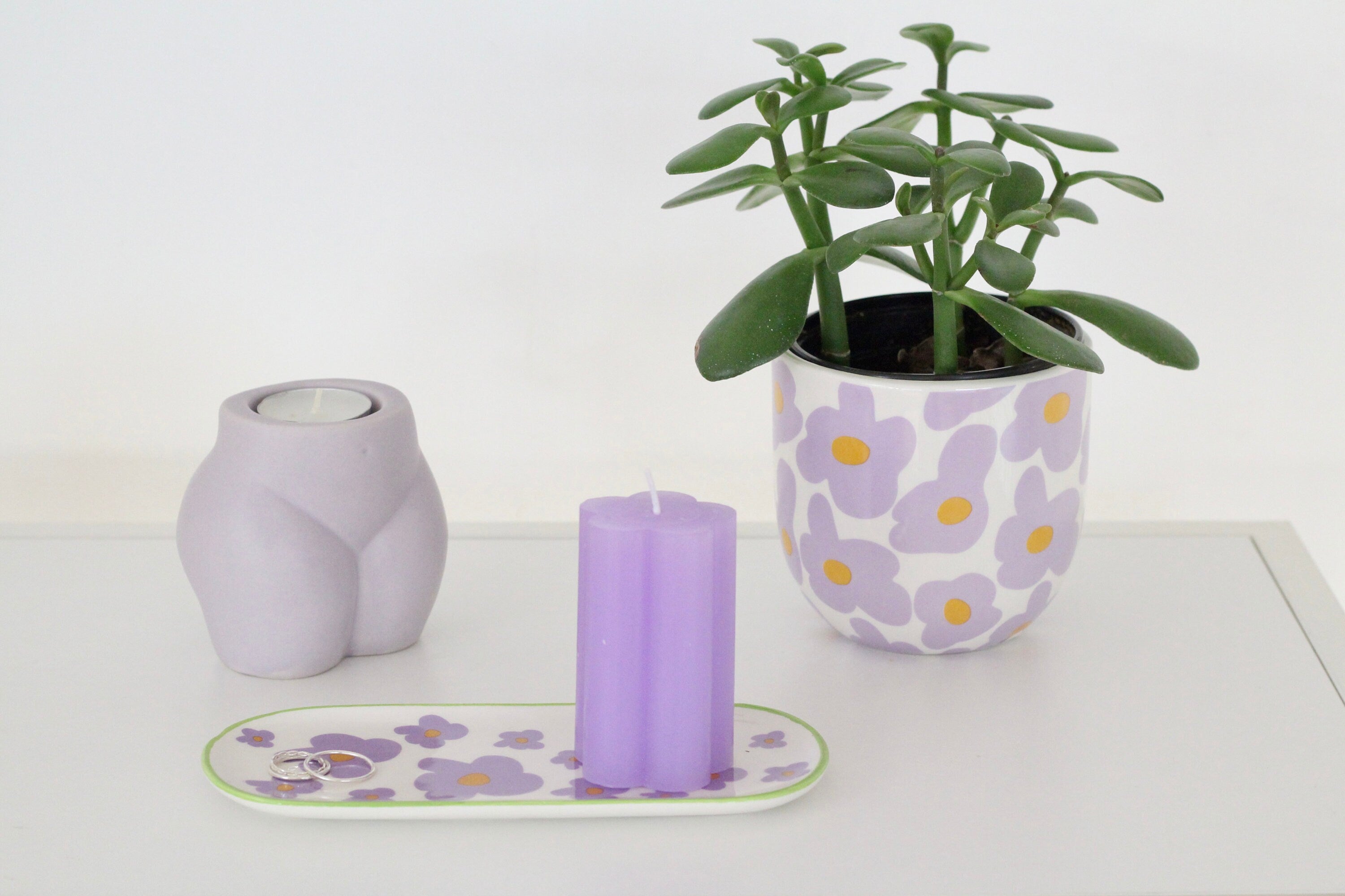 Colorful Kawaii Flower and Ribbed Pillar Candles - Pink, Purple, Amber CLOSING SALE