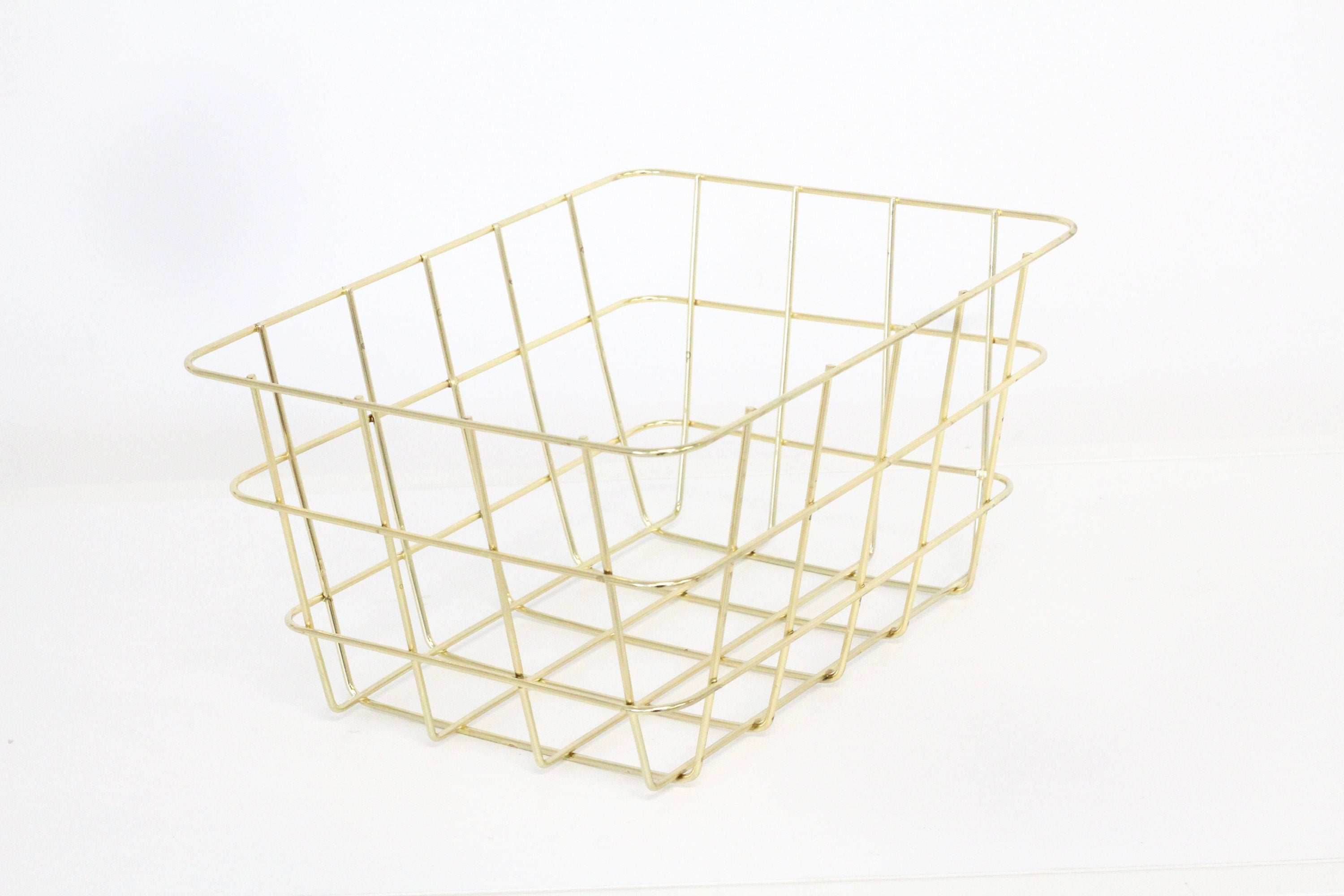Gold Wire Basket for Pantry Organization, Bathroom Storage and Entryway