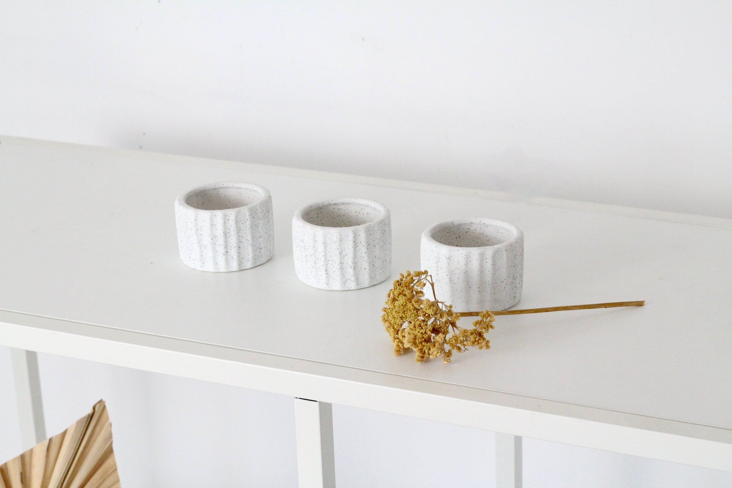 Set of 3 Minimalist White Speckled Ceramic Tea Light Votive Holder CLOSING SALE