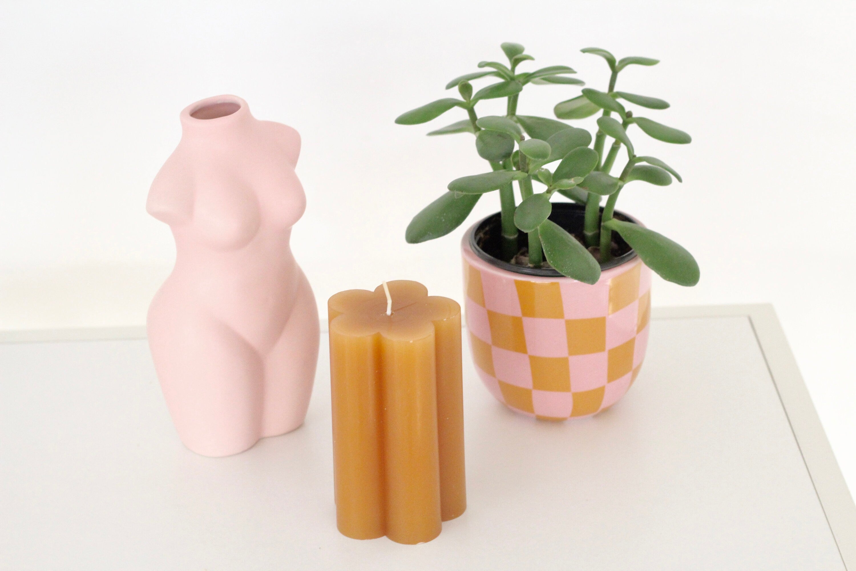 Colorful Kawaii Flower and Ribbed Pillar Candles - Pink, Purple, Amber CLOSING SALE