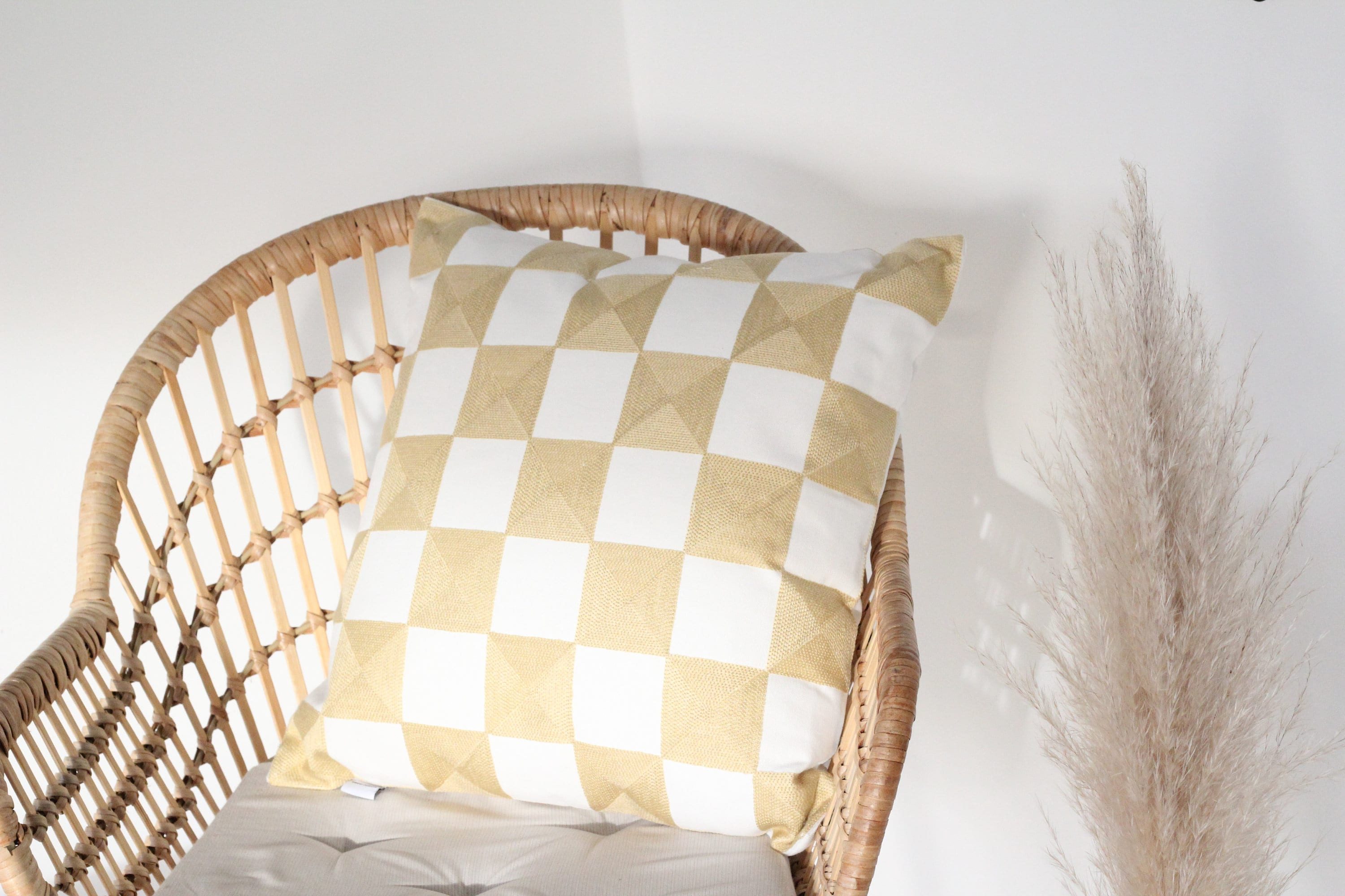 Woven Checkered Throw Pillow Beige and White CLOSING SALE