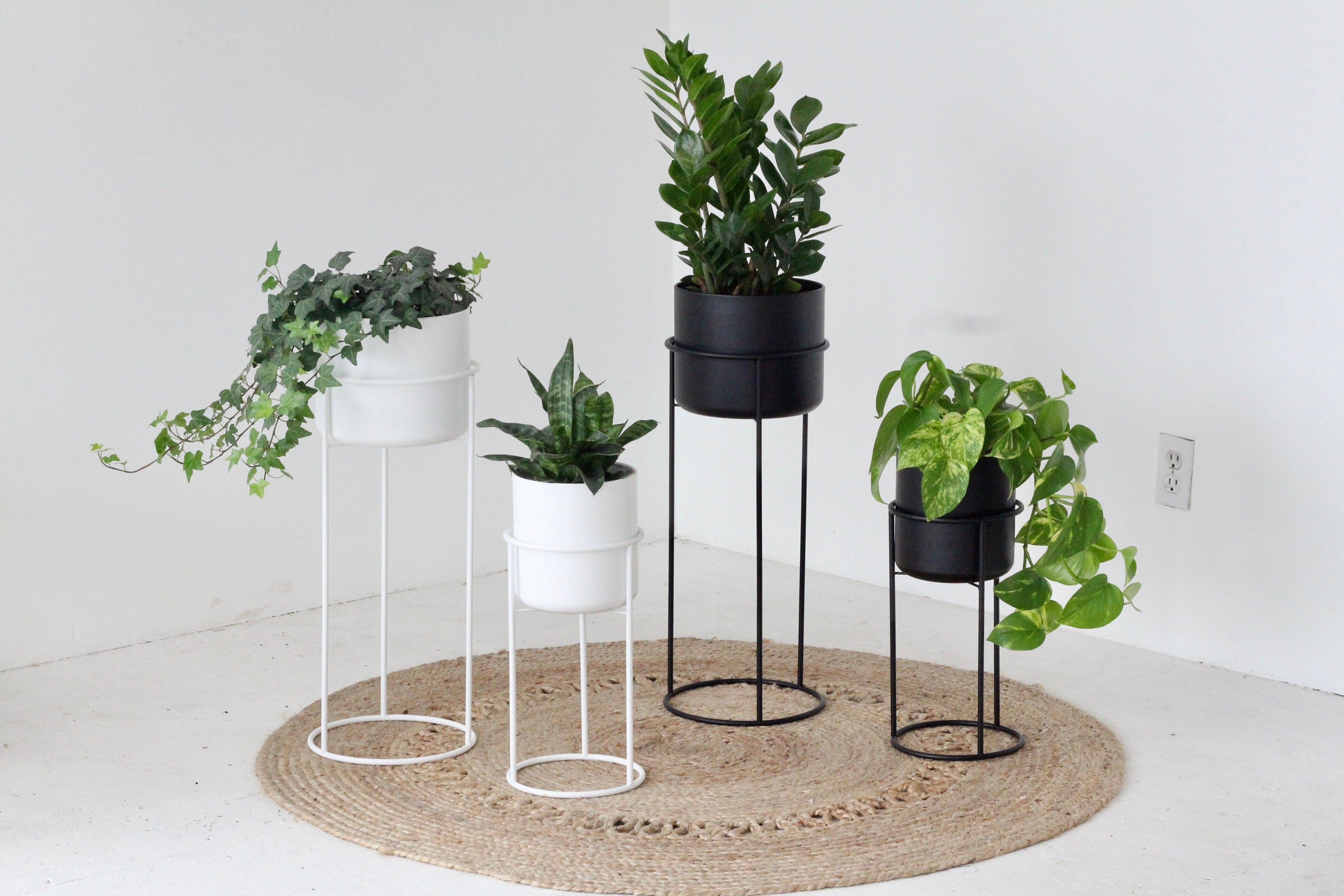 white indoor planter with stand Set of 2 Plant Stand in Modern Matte White – SPROUT & ABOUT
