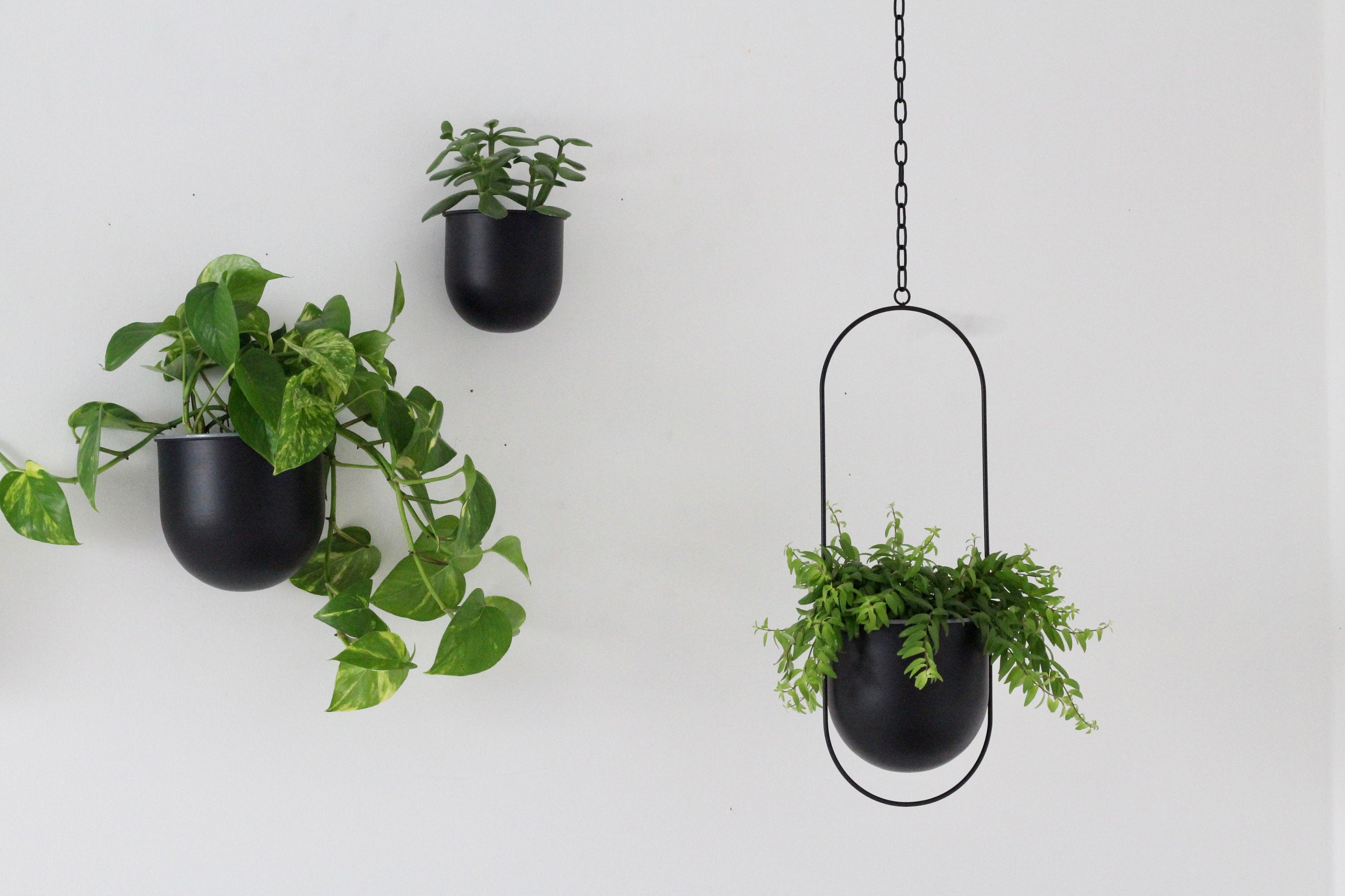 Tiered Hanging Minimalist Matte Black Metal Oval Hanging Planter