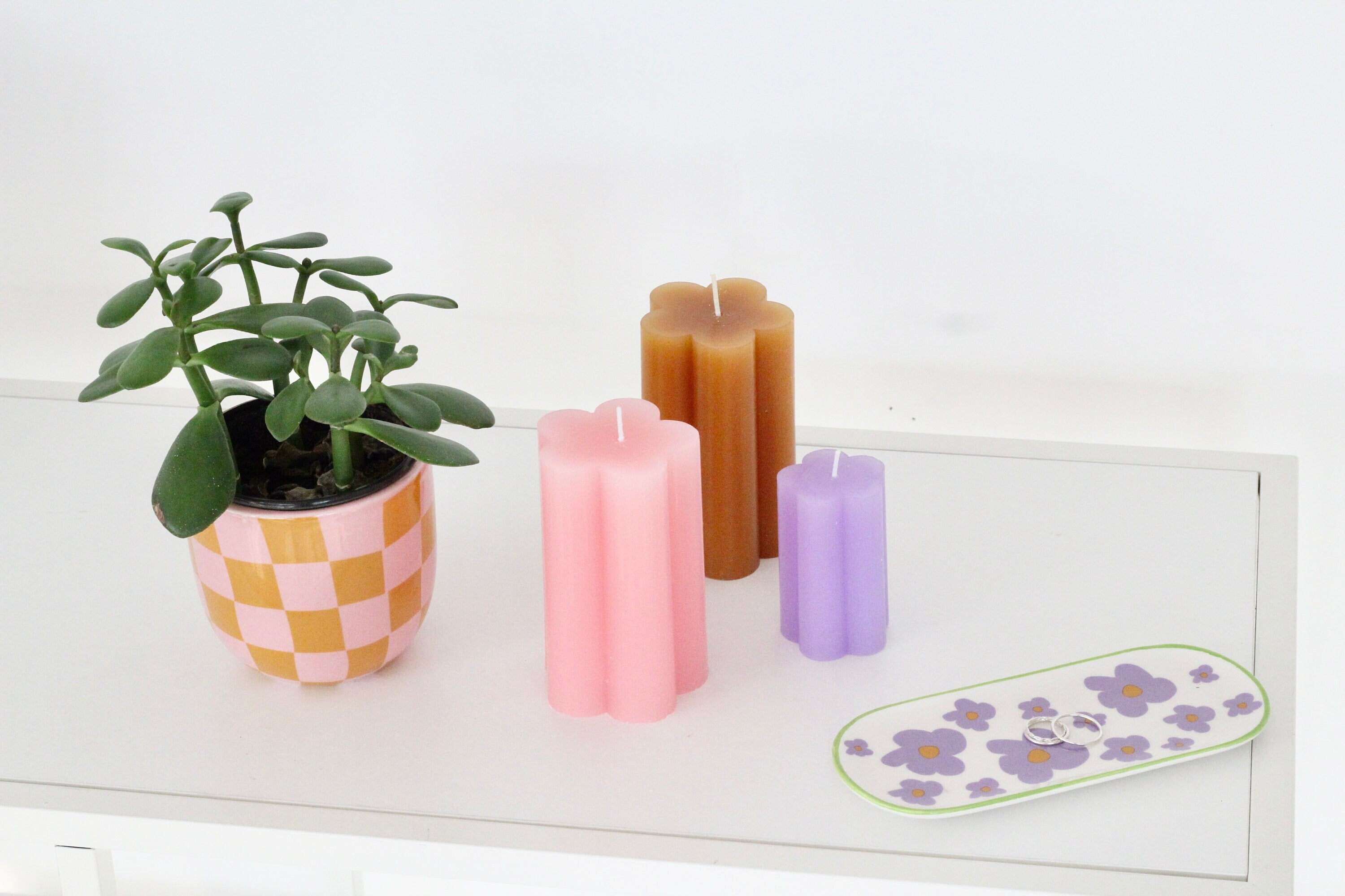 Pink Checkered Ceramic Planter Vase