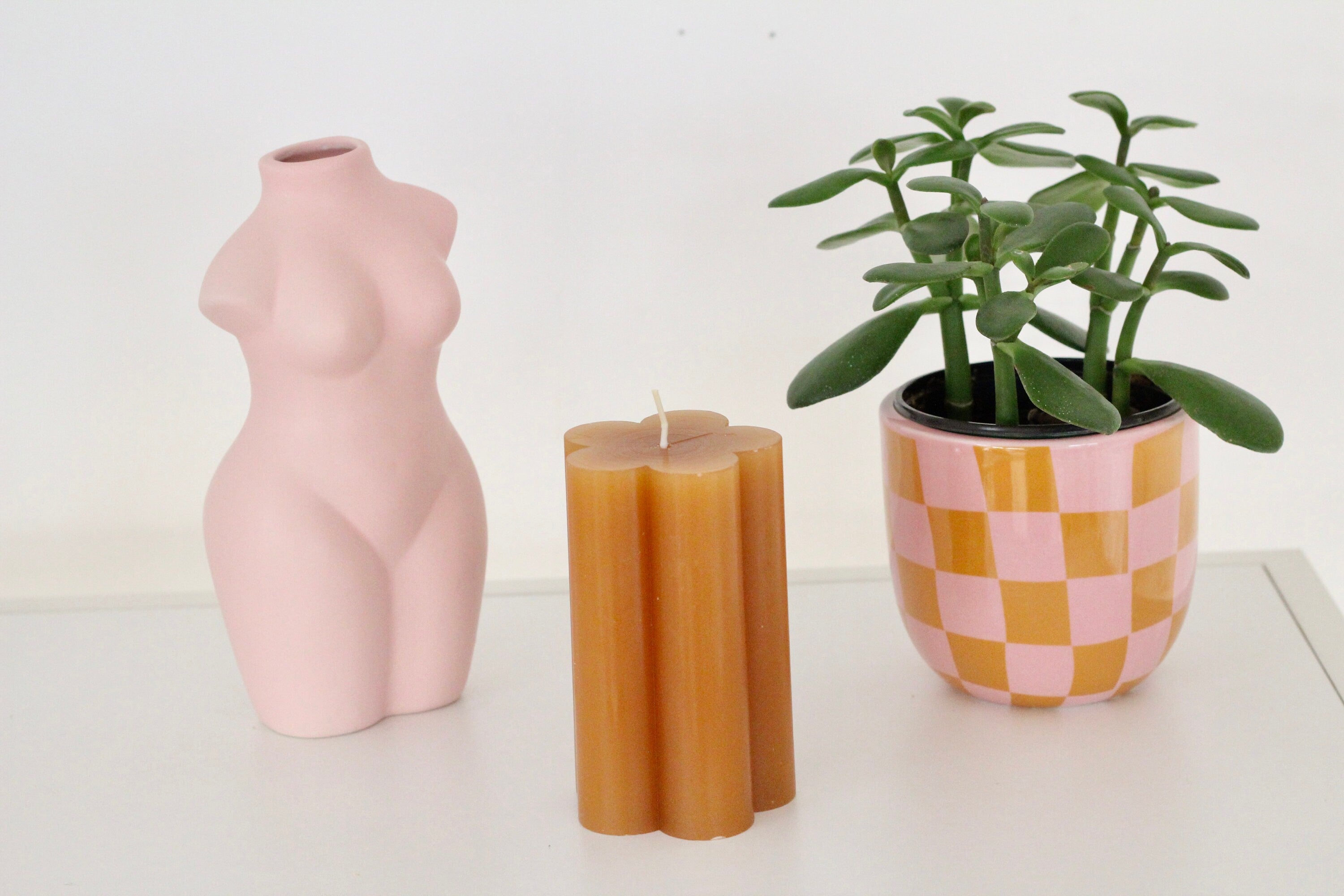 Pink Checkered Ceramic Planter Vase