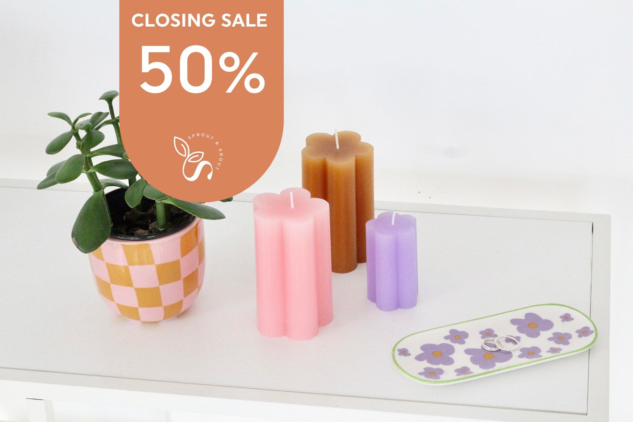 Colorful Kawaii Flower and Ribbed Pillar Candles - Pink, Purple, Amber CLOSING SALE