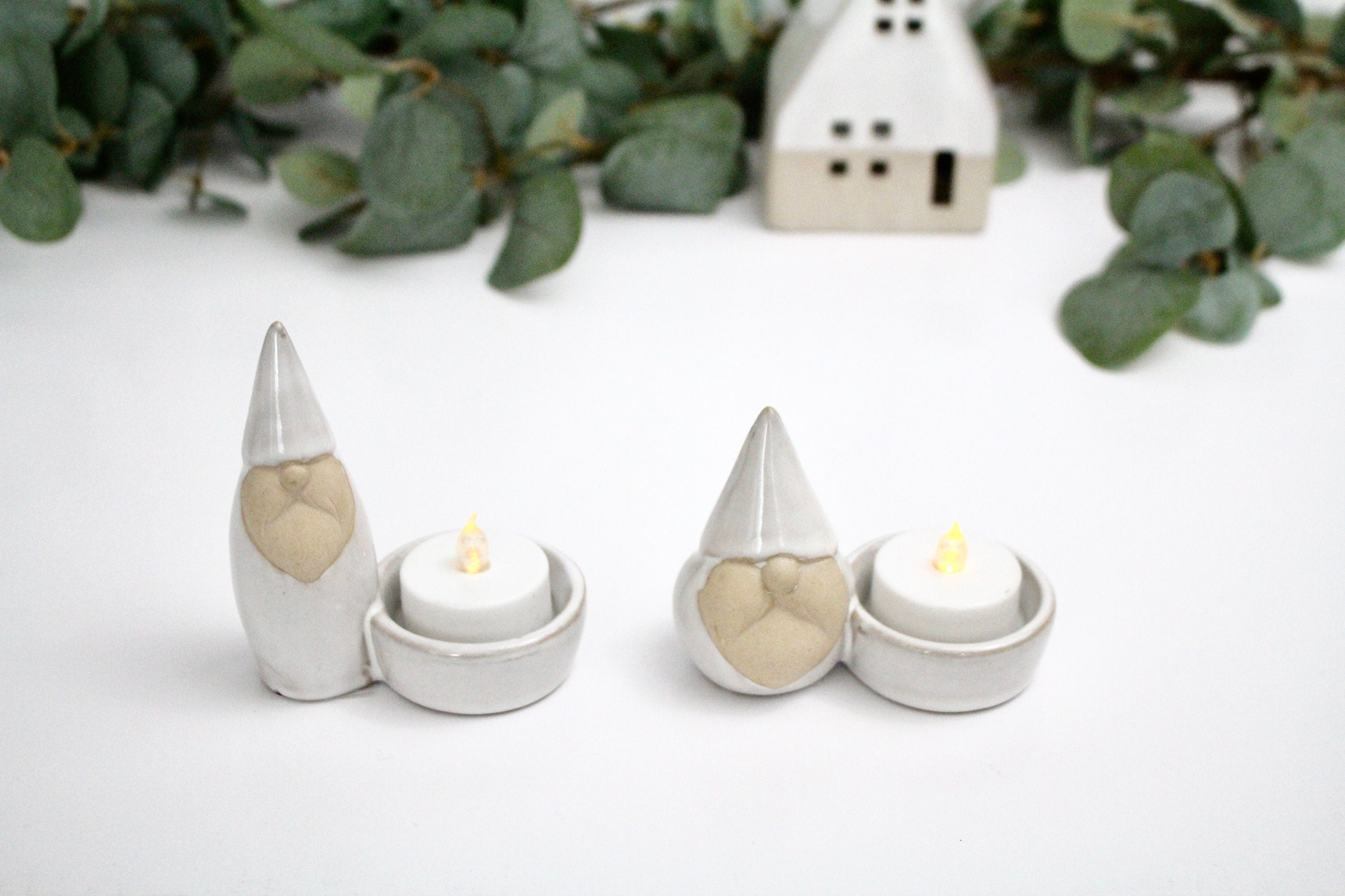 Set of 2 Holiday Gnome Tealight Holders | Modern Scandinavian Christmas Decor