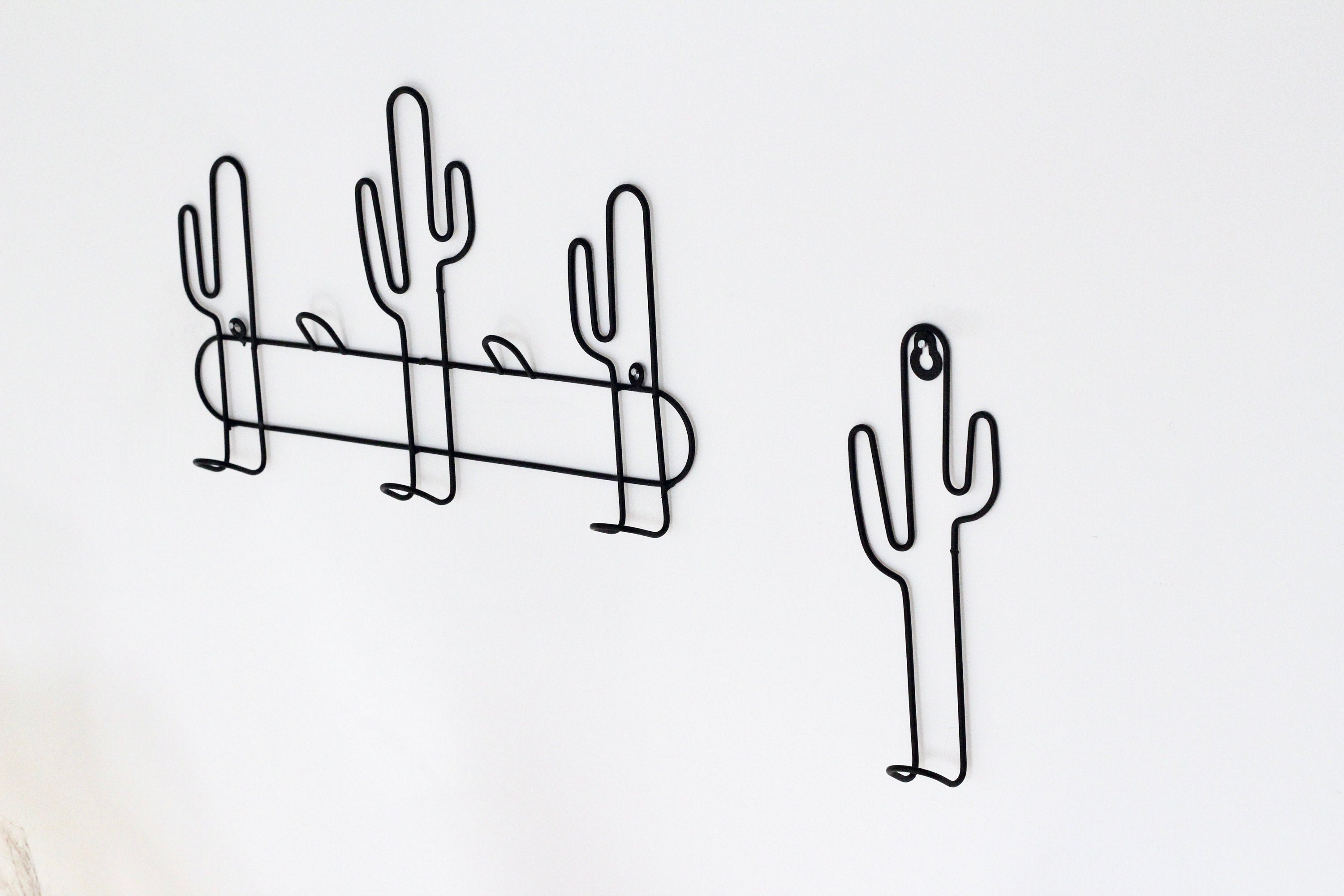 Boho Cactus Black Metal Wall Hooks