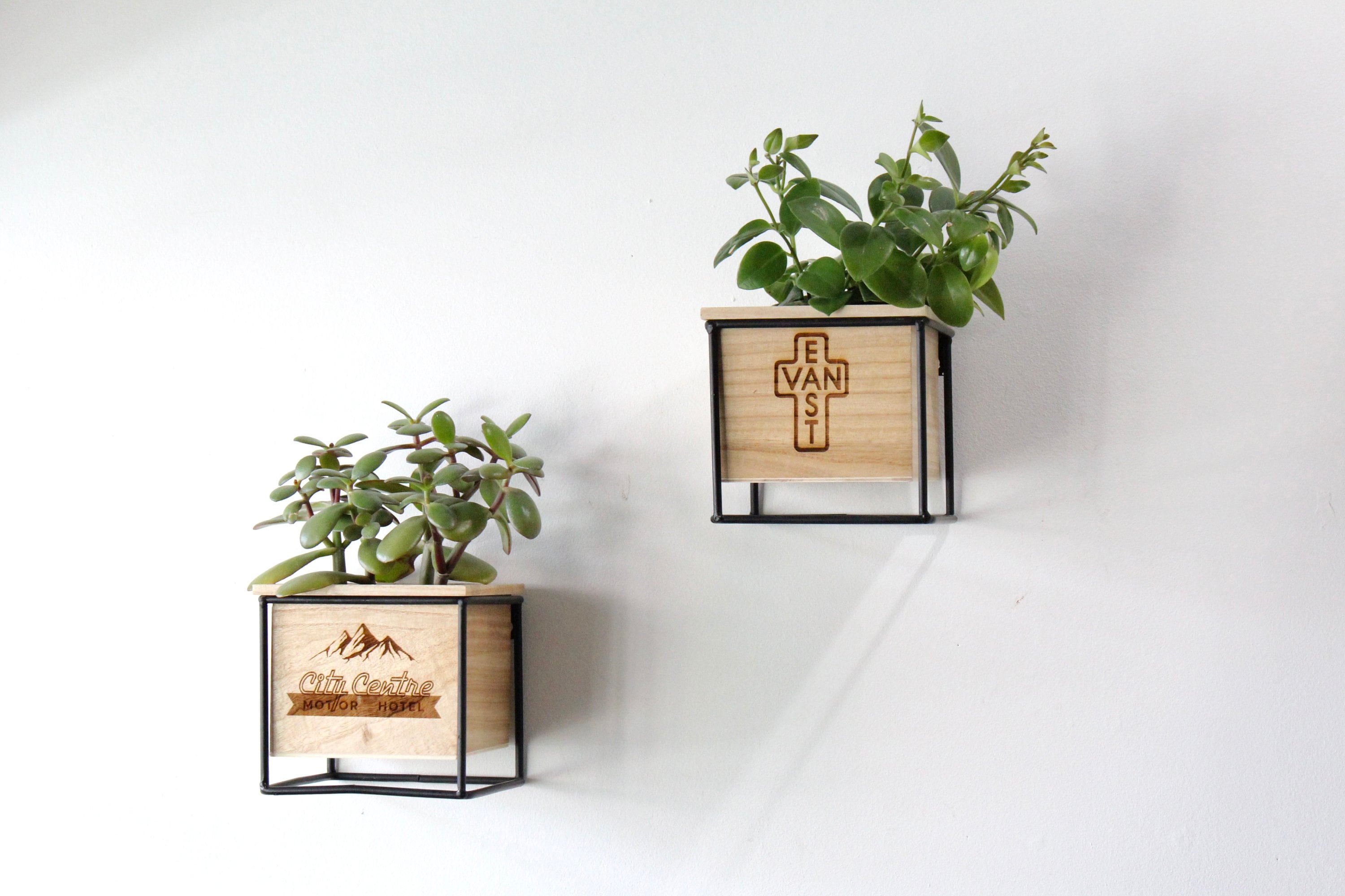 Personalized Engraved Wooden Floating Shelf With Planter