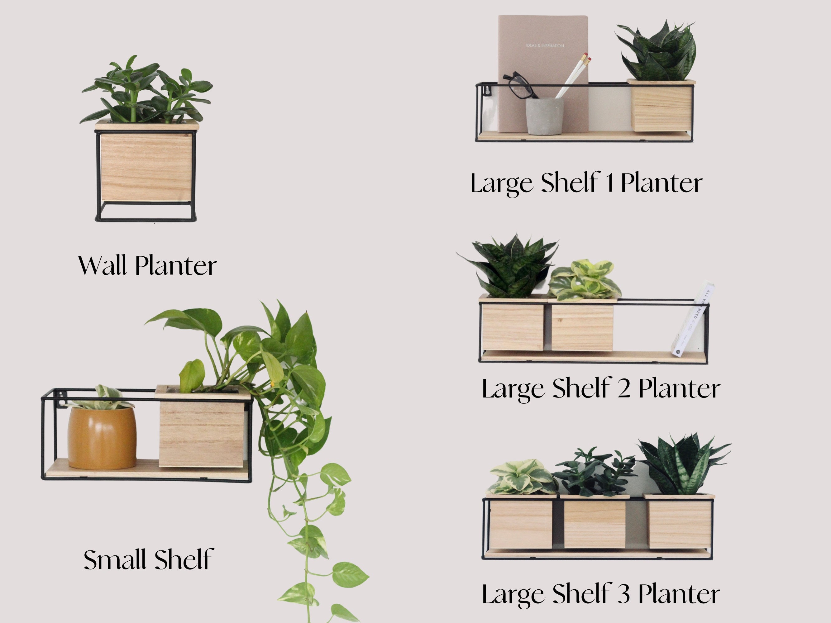 Personalized Engraved Wooden Floating Shelf With Planter