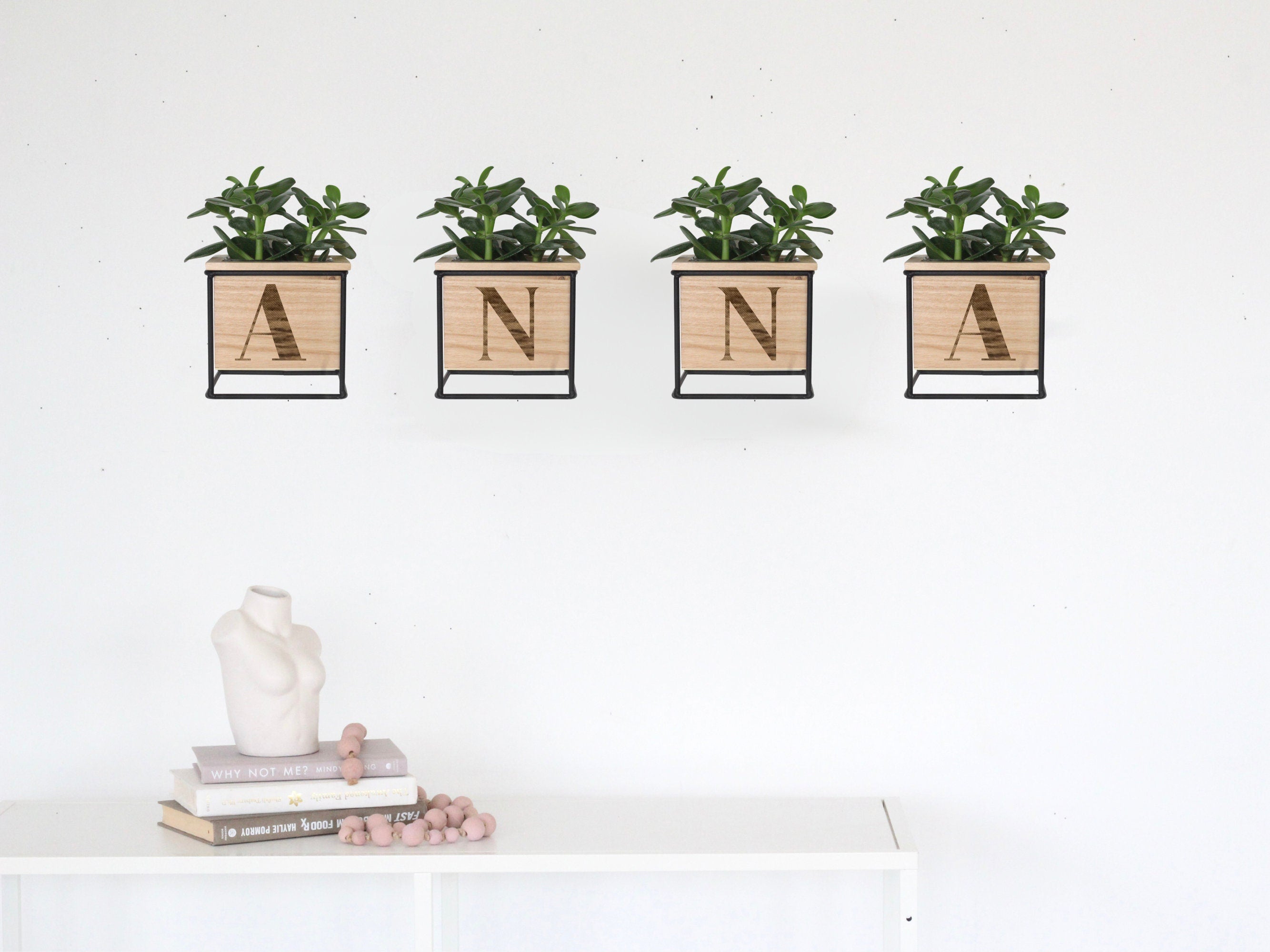 Personalized Engraved Wall Hanging Custom Wood Planter