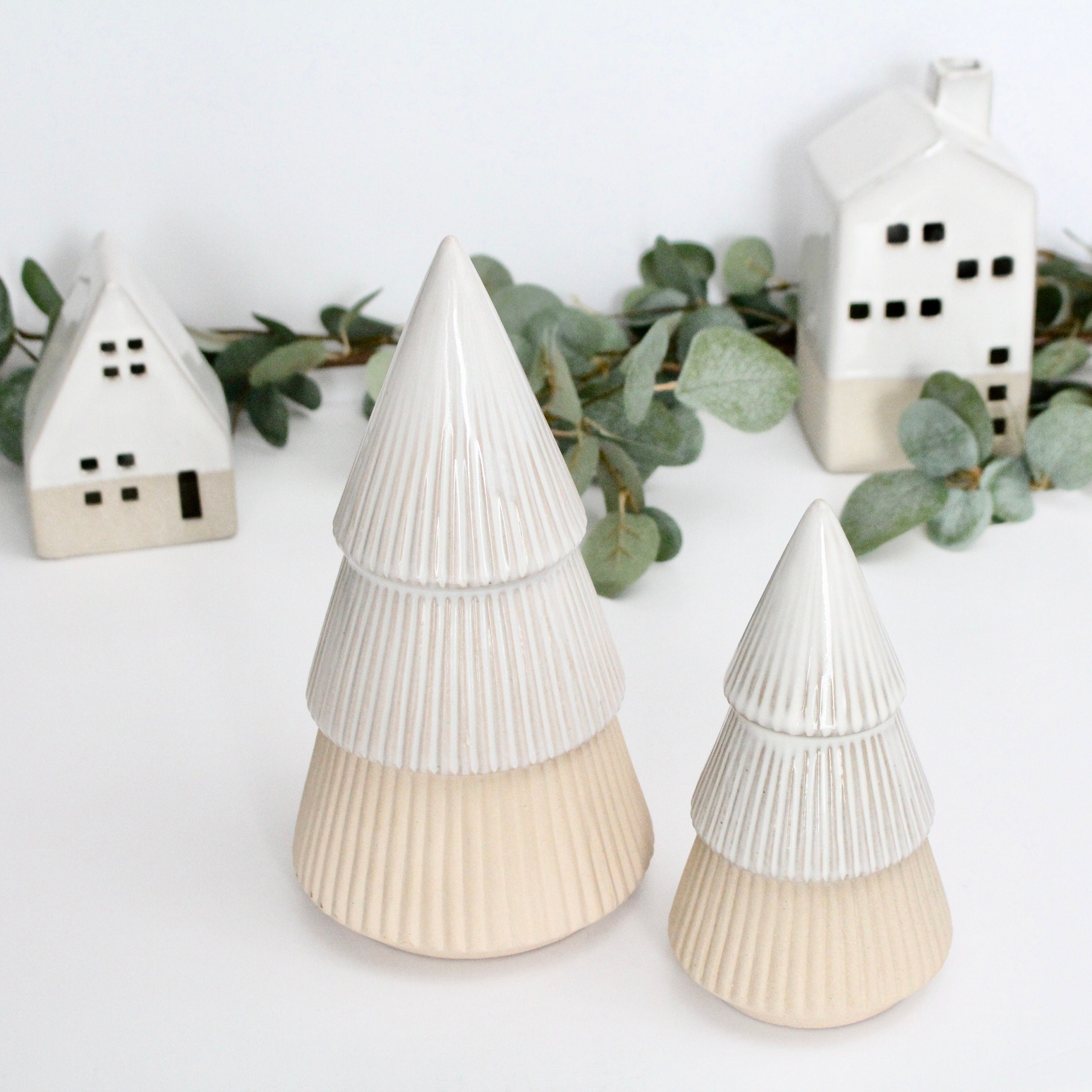 Large Ceramic Christmas Tree for Mantel Decor | Hygge Boho Scandinavian Christmas Village Decor