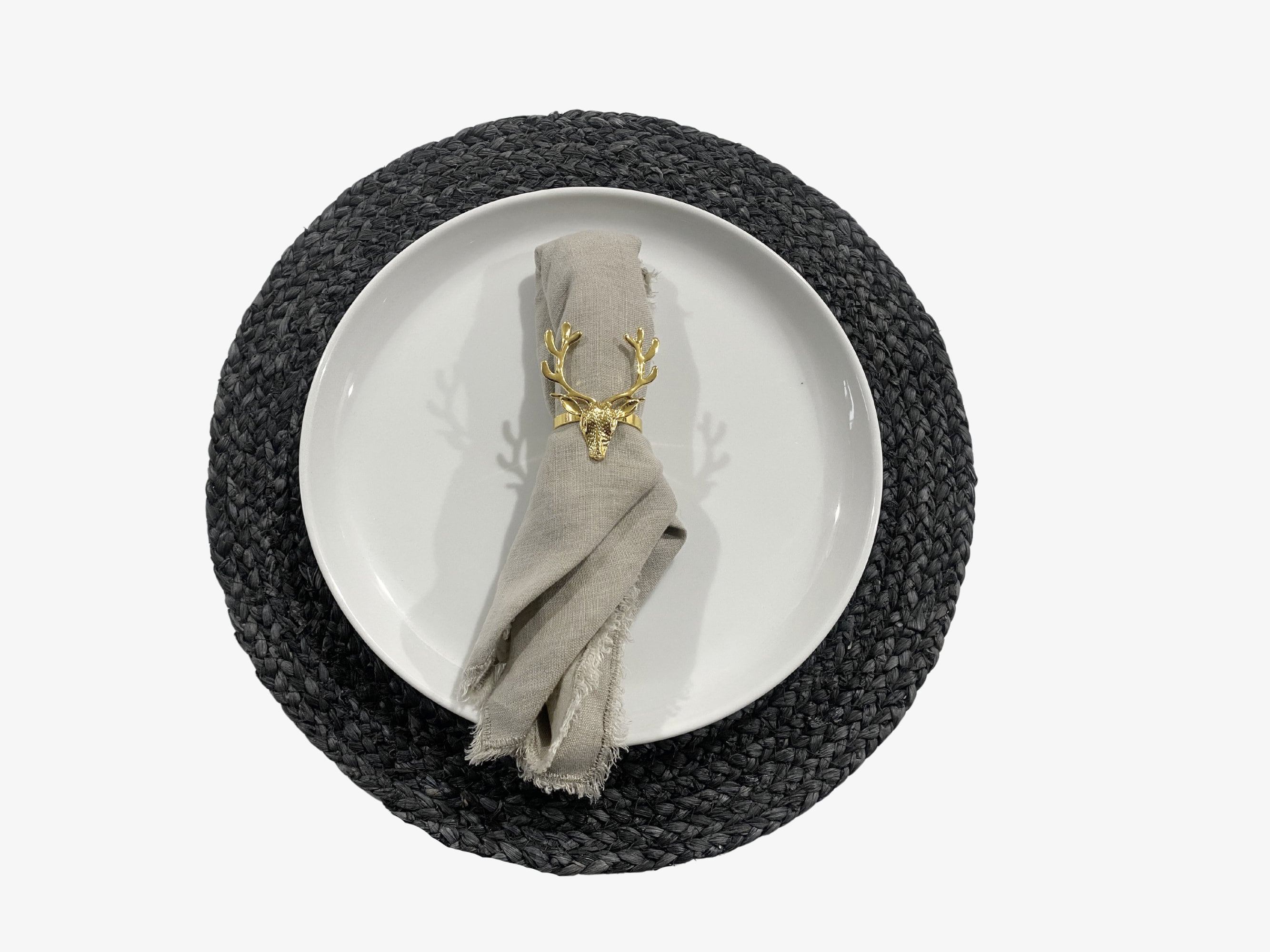 Set of 2 Charcoal Jute Braided Round Placemat Neutral Dining Decor CLEARANCE SALE