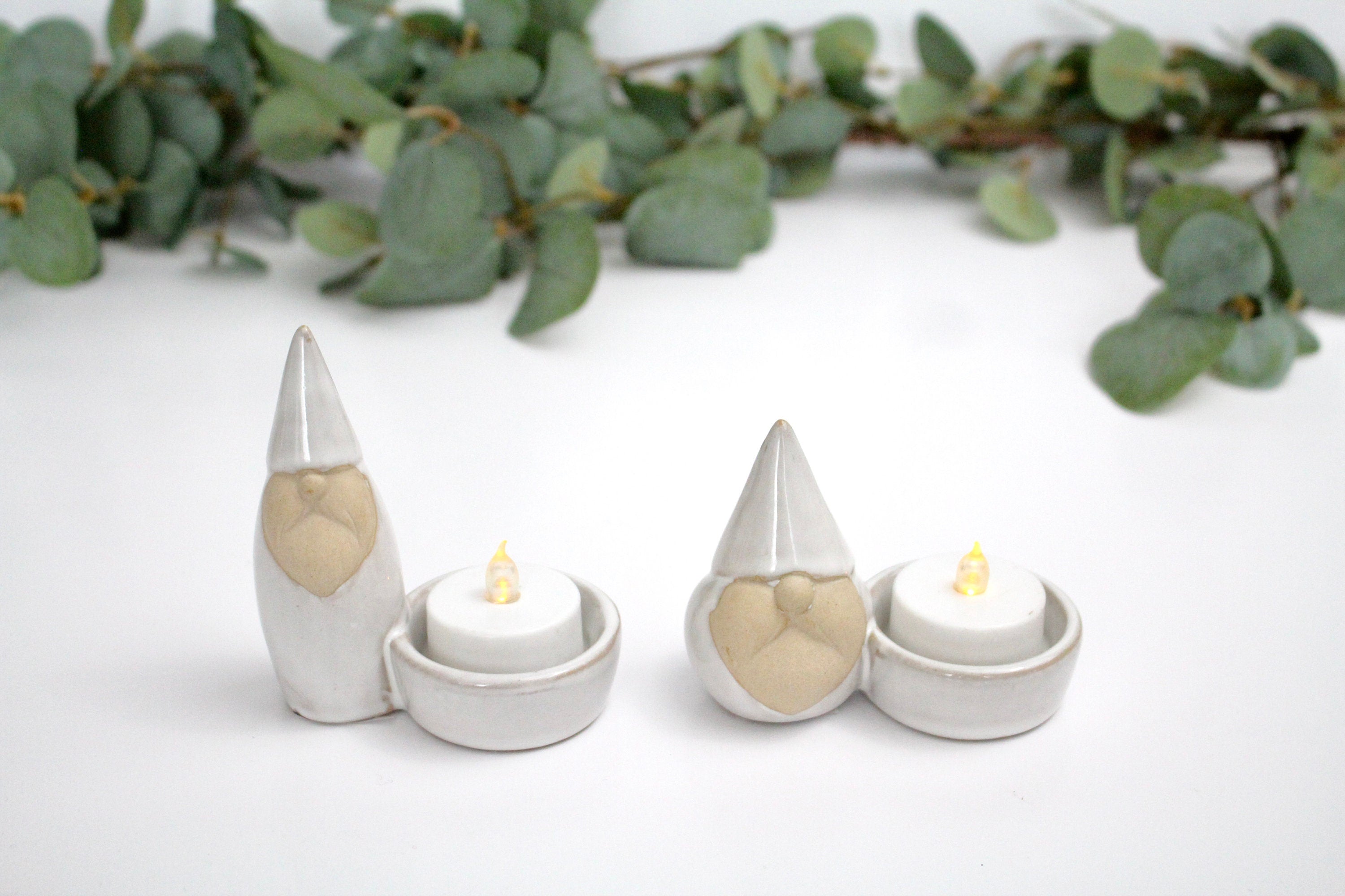 Set of 2 Holiday Gnome Tealight Holders | Modern Scandinavian Christmas Decor