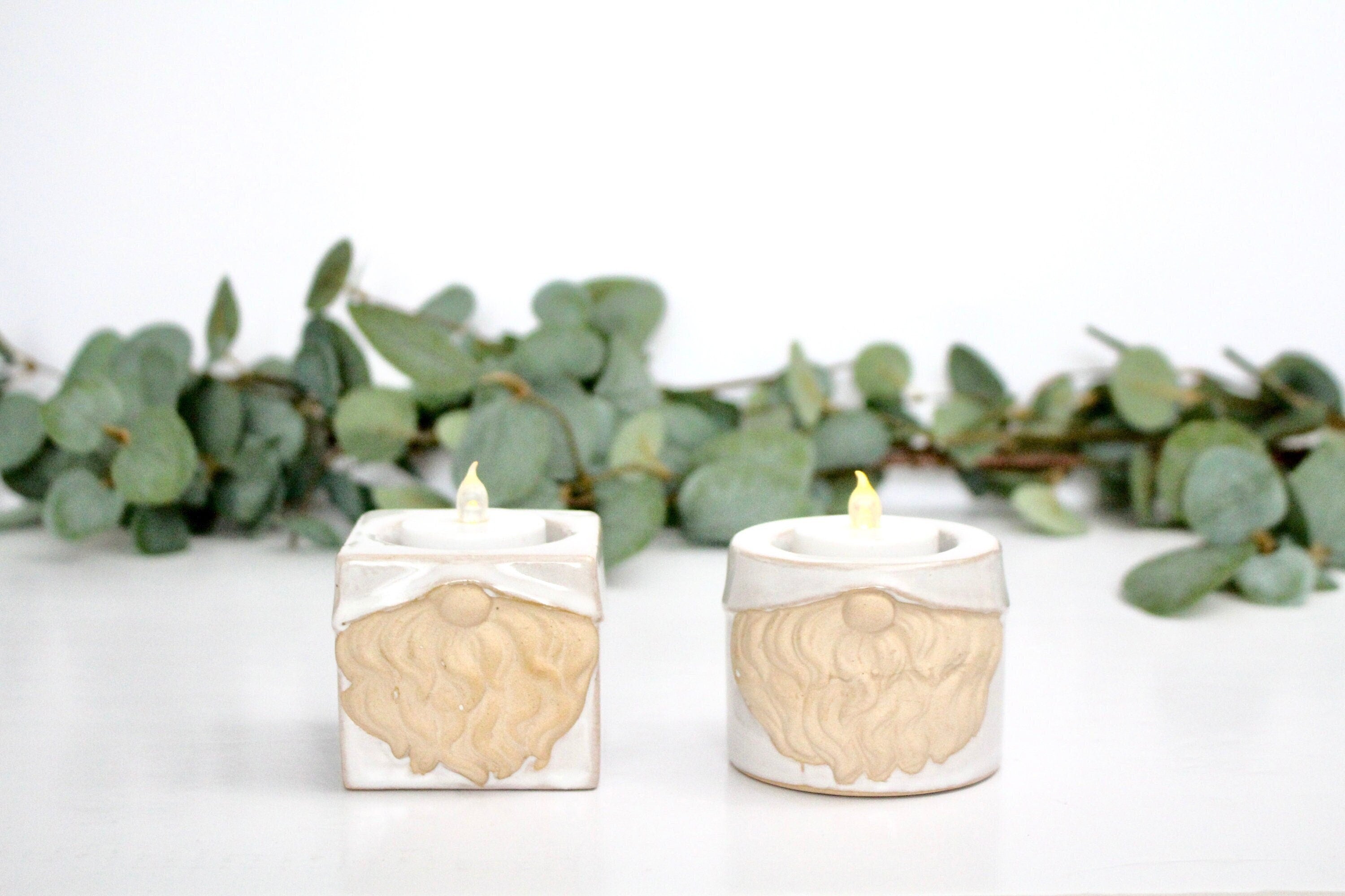 Set of 2 Holiday Gnome Tealight Holders | Modern Scandinavian Christmas Decor