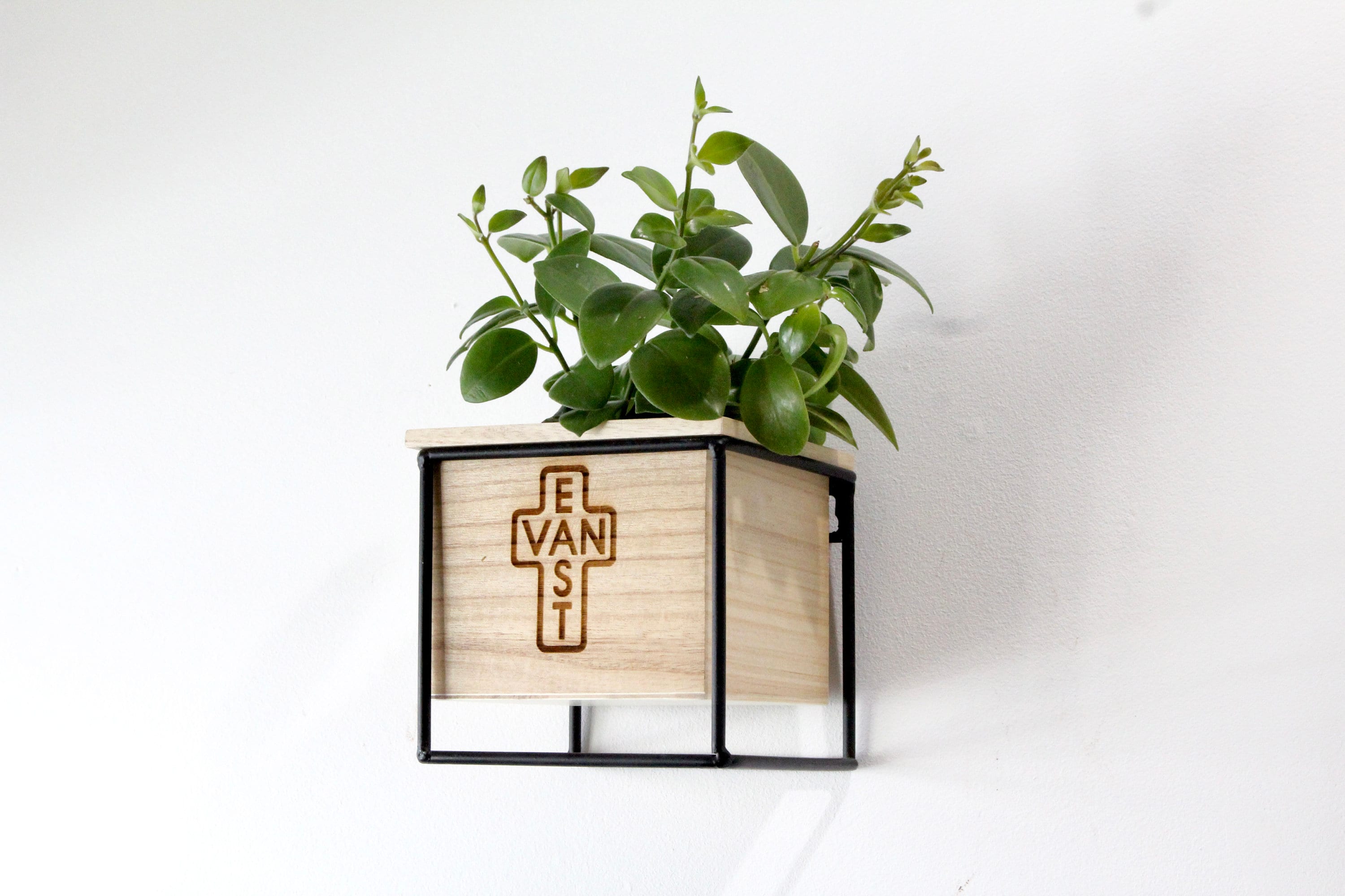 Personalized Engraved Wooden Floating Shelf With Planter